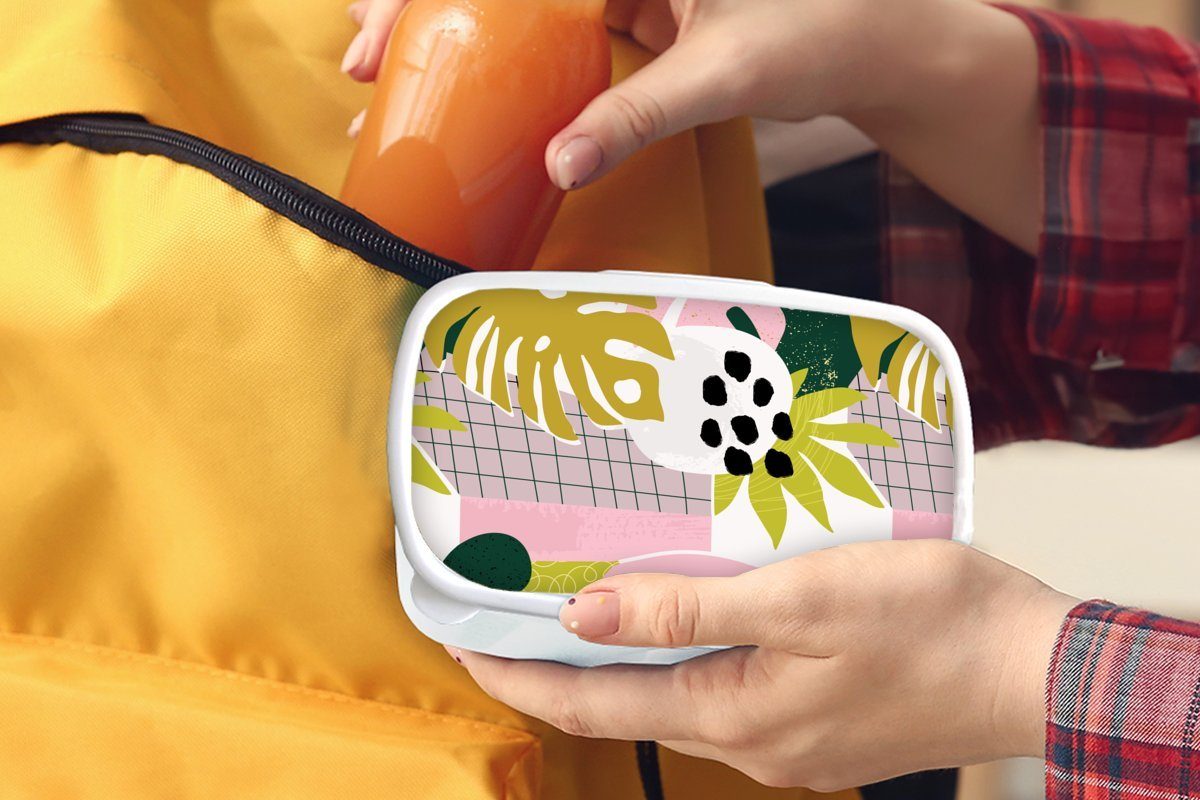MuchoWow Lunchbox Tropische Pflanzen - - Kunststoff, und für Brotdose, und Gelb Mädchen Brotbox (2-tlg), für weiß Kinder Erwachsene, - Muster, Rosa Jungs