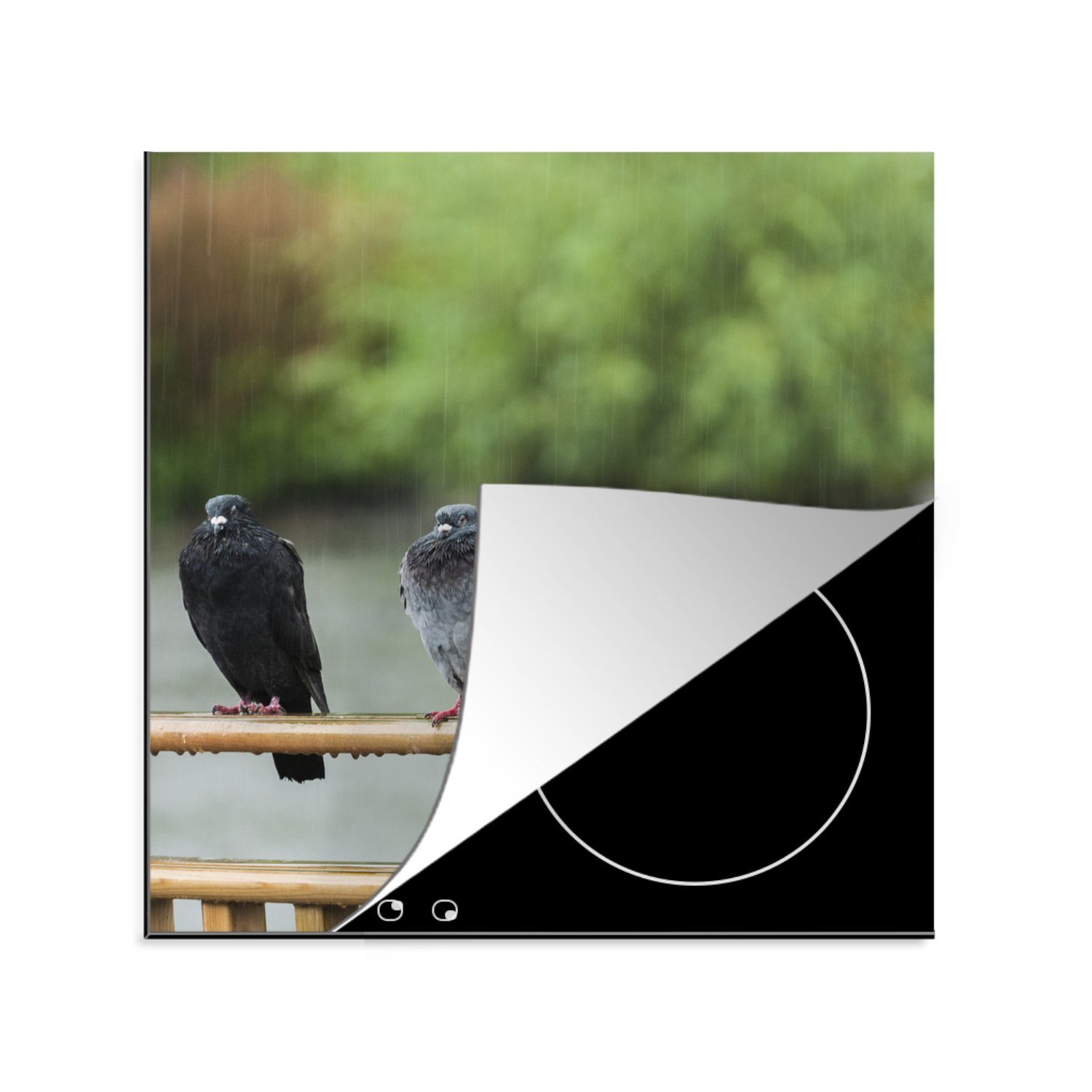 MuchoWow Tauben 78x78 tlg), für Vinyl, Arbeitsplatte küche - Ceranfeldabdeckung, Vögel, (1 - cm, Regen Herdblende-/Abdeckplatte