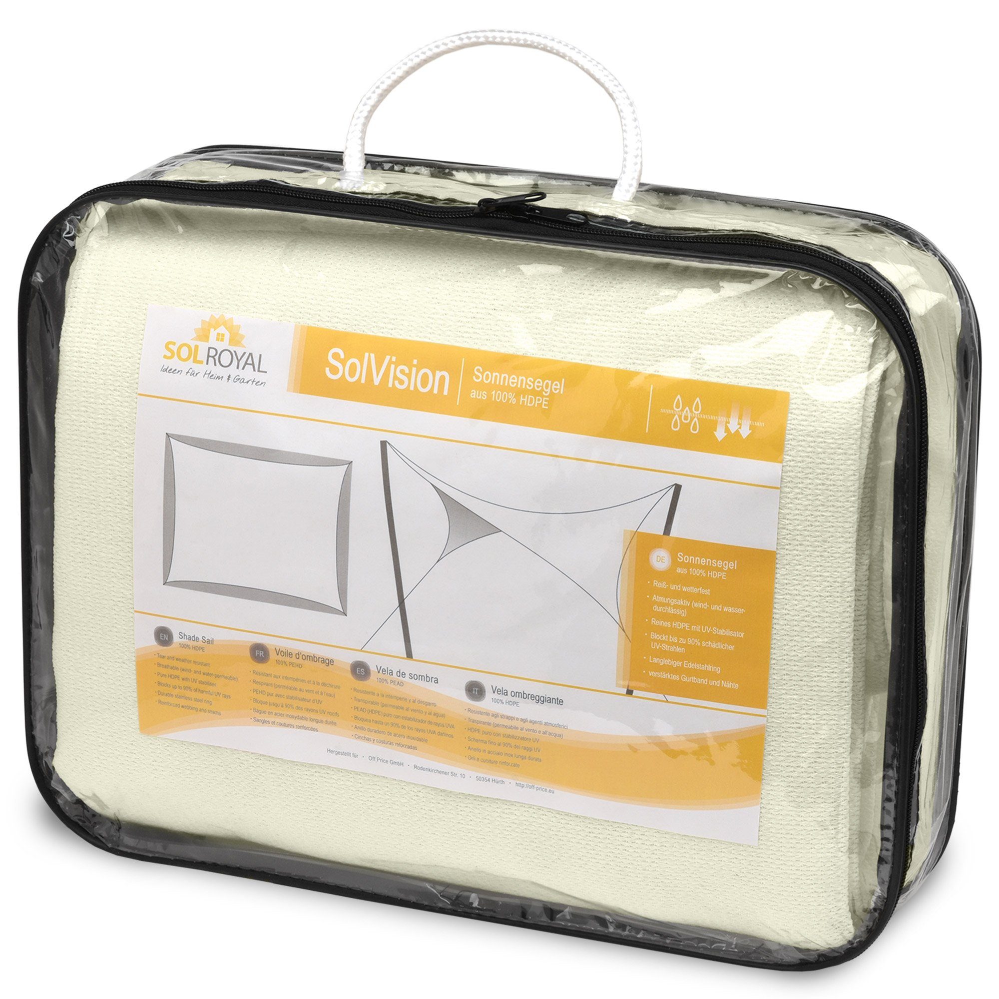 Sol Royal Sonnensegel Sonnensegel rechteckig 2x2m SolVision HS9, Creme, Wasserdurchlässig HDPE Atmungsaktiver Terrasse UV Sonnenschutz – Bild 5 von 5