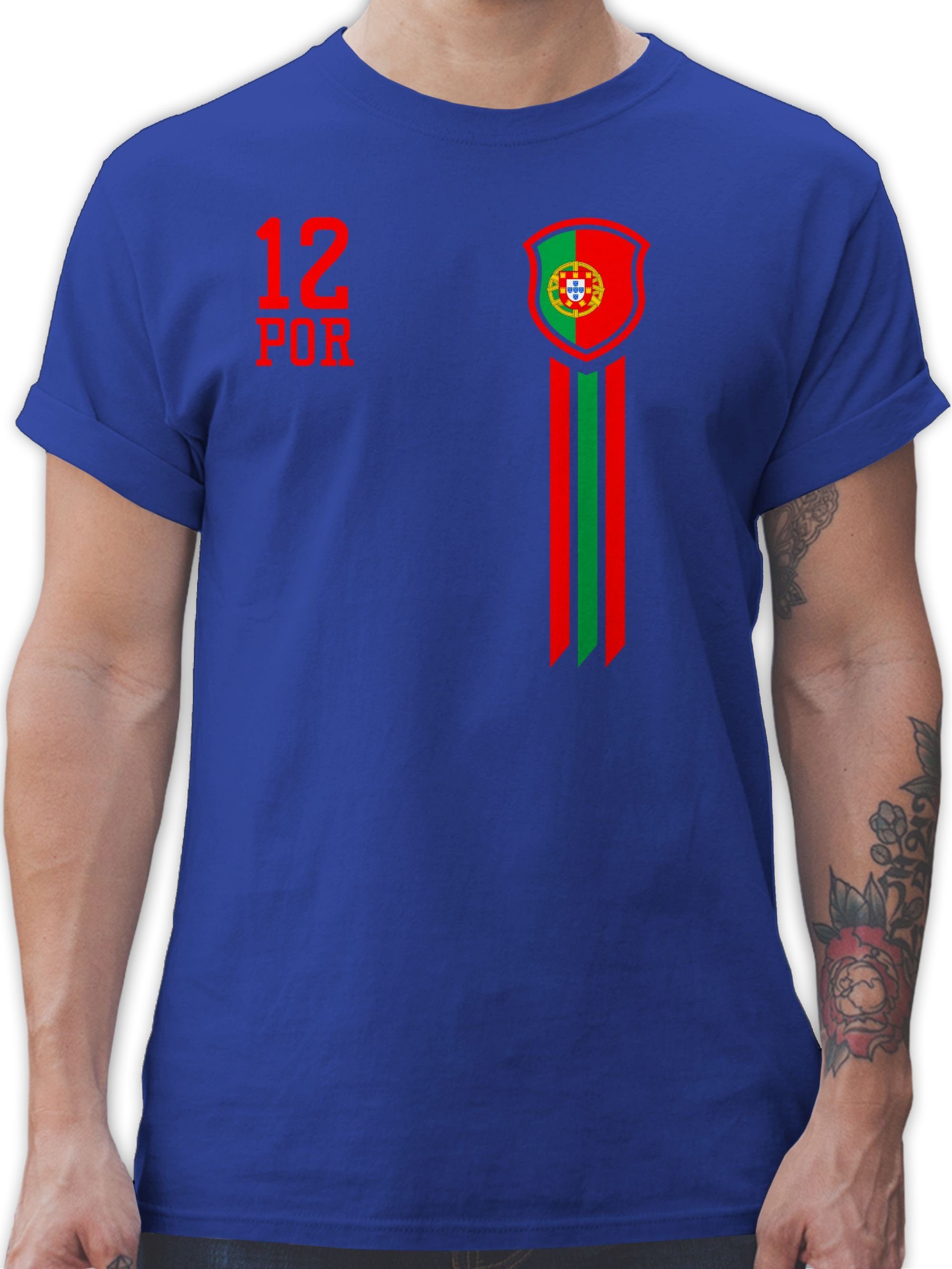 Shirtracer T-Shirt 12. Mann Portugal Fan-Shirt WM Fussball EM 2024 2 Royalblau