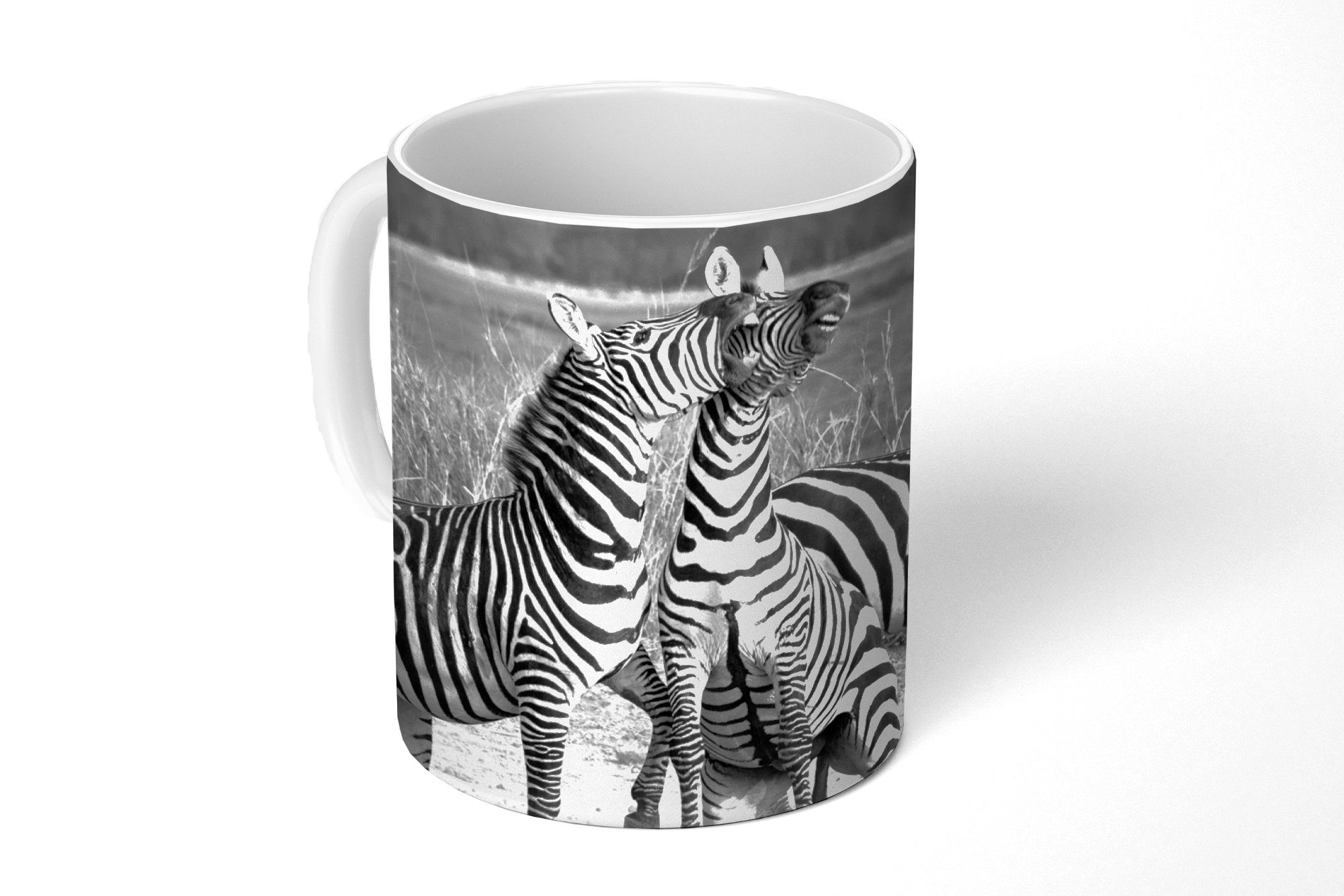 MuchoWow Tasse Kämpfende Zebras, Keramik, Kaffeetassen, Teetasse, Becher, Teetasse, Geschenk