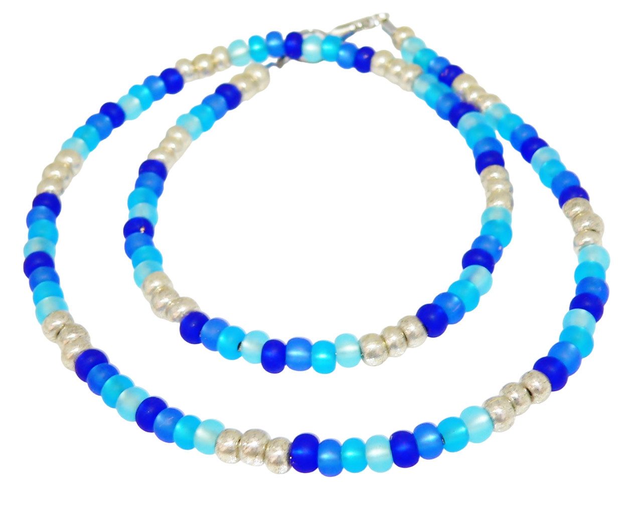 traumschmuck Collier 032a Halskette Glasperlen 4mm blautöne blau türkis aqua silber (incl. Schmuckbox), handgefertigt, Made in Germany