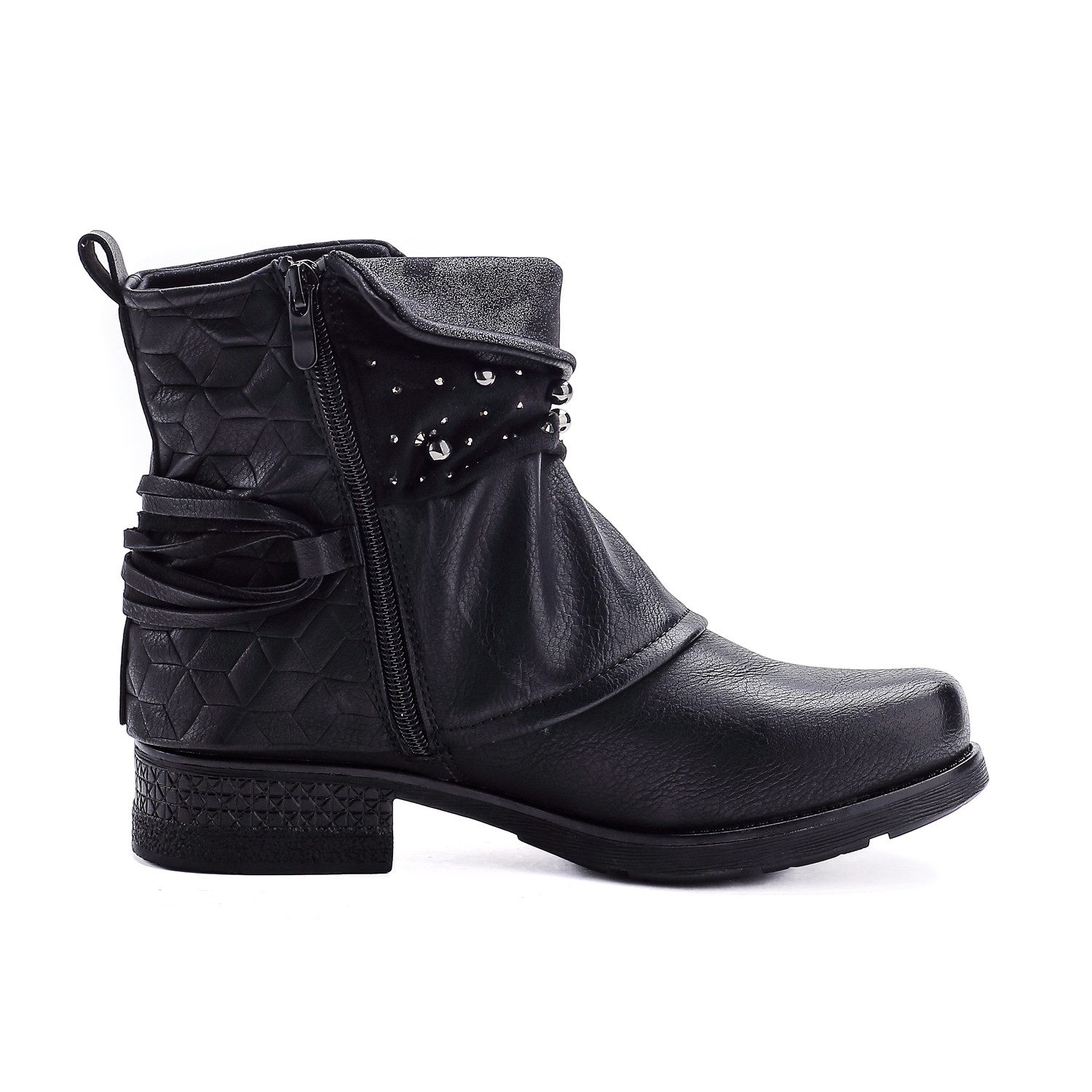 Pogolino ST20 Bikerboots Damen Biker Boots leicht gefüttert Nieten Reißverschluß