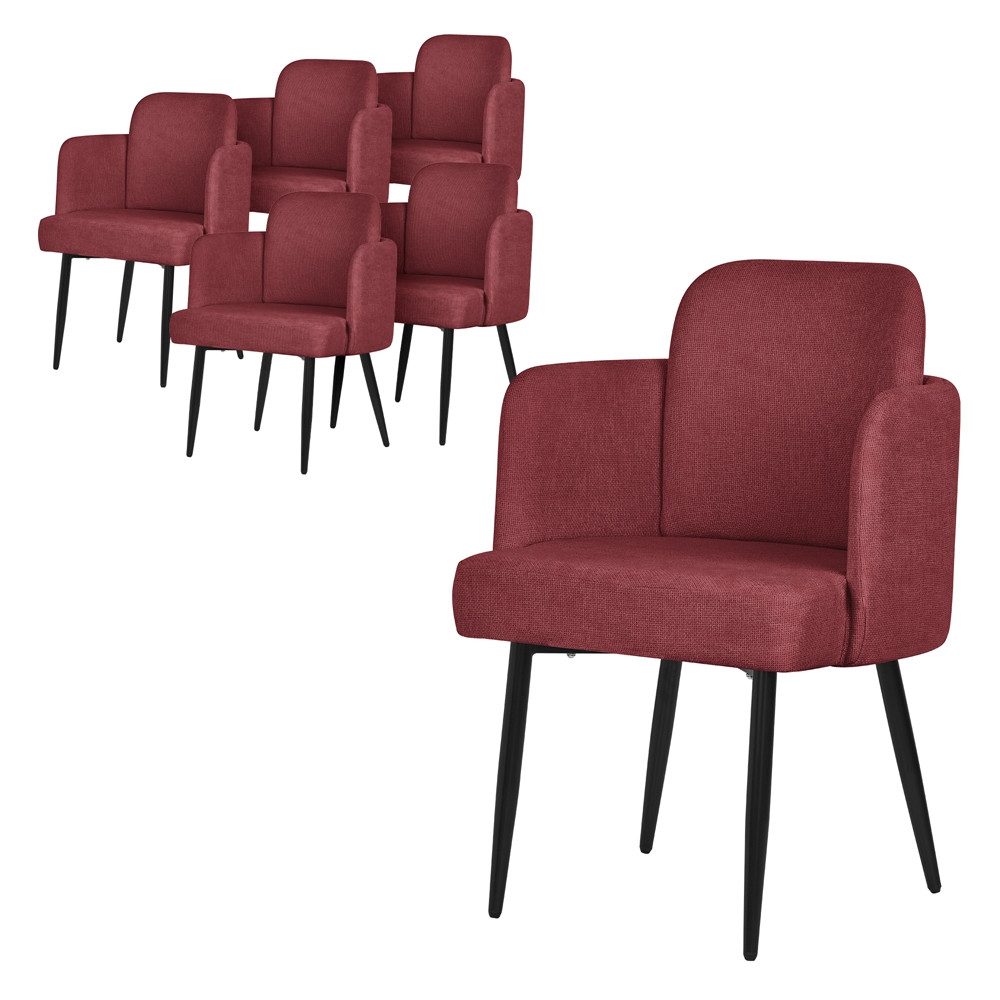 ML-DESIGN Polsterstuhl Esszimmerstühle mit Armlehne & Rückenlehne Ergonomische moderne Design (6 St), Armlehnstuhl mit Metallbeine 6er Set Rot Lounge Sessel bis 120kg