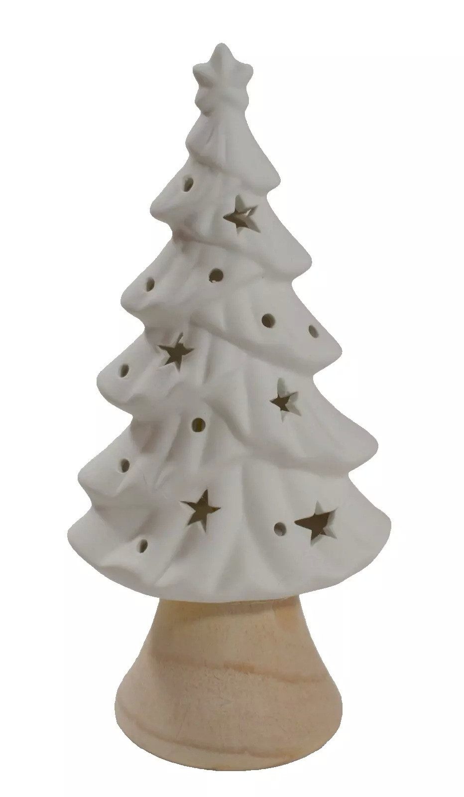 Kaufhaus le petit Weihnachtsfigur Deko Tannenbaum LED Baum Figur Skulptur Holz Sockel Weihnachtsbaum, Dekofigur, Dekoobjekt, Dekoskulptur, Weihnachtsfigur aus Keramik