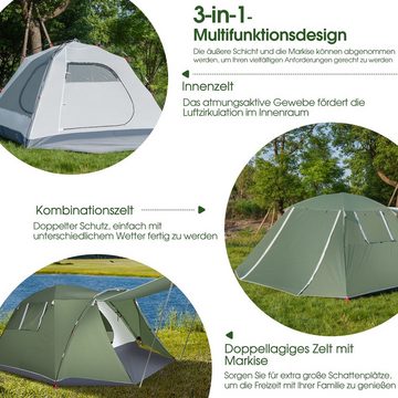COSTWAY Wurfzelt Campingzelt, Personen: 4, mit Vordach & Doppelschicht, 250x410x145cm