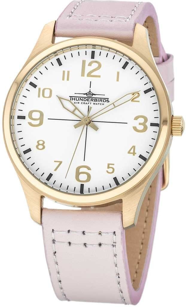 Thunderbirds Quarzuhr Damenuhr TB5000-18 rosa-goldfarben-weiss Lederband 40 mm