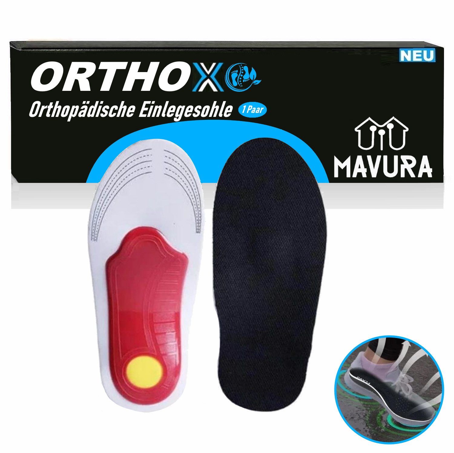 MAVURA Einlegesohlen ORTHOX Orthopädische Einlegesohlen Plattfuß Spreizfuß Senkfuß, für Damen & Herren Schuheinlagen Plattfüße [1Paar]