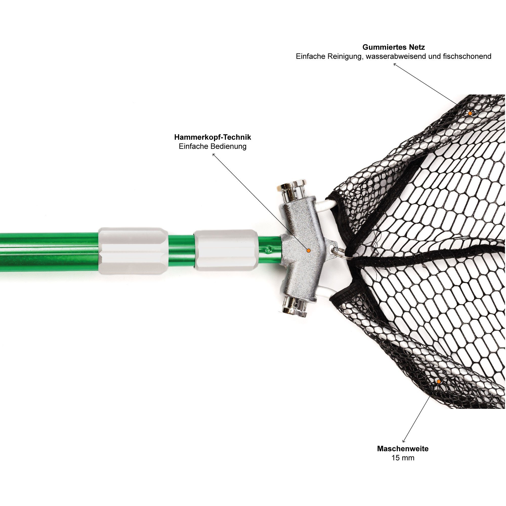 Zite Angelkescher - Großer Hammerkopf Teleskopkescher Gummiert 3m günstig online kaufen
