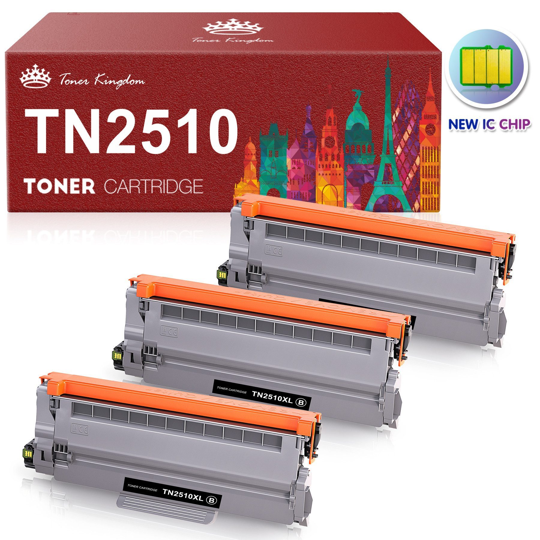 Toner Kingdom Tonerpatrone ca. 3000 Seiten pro Schwarz Ersatz für Brother TN2510XL Mit Chip, (TN2510 für Brother TN-2510XL HL-L2445 HL-L2400 DCP-L2620)