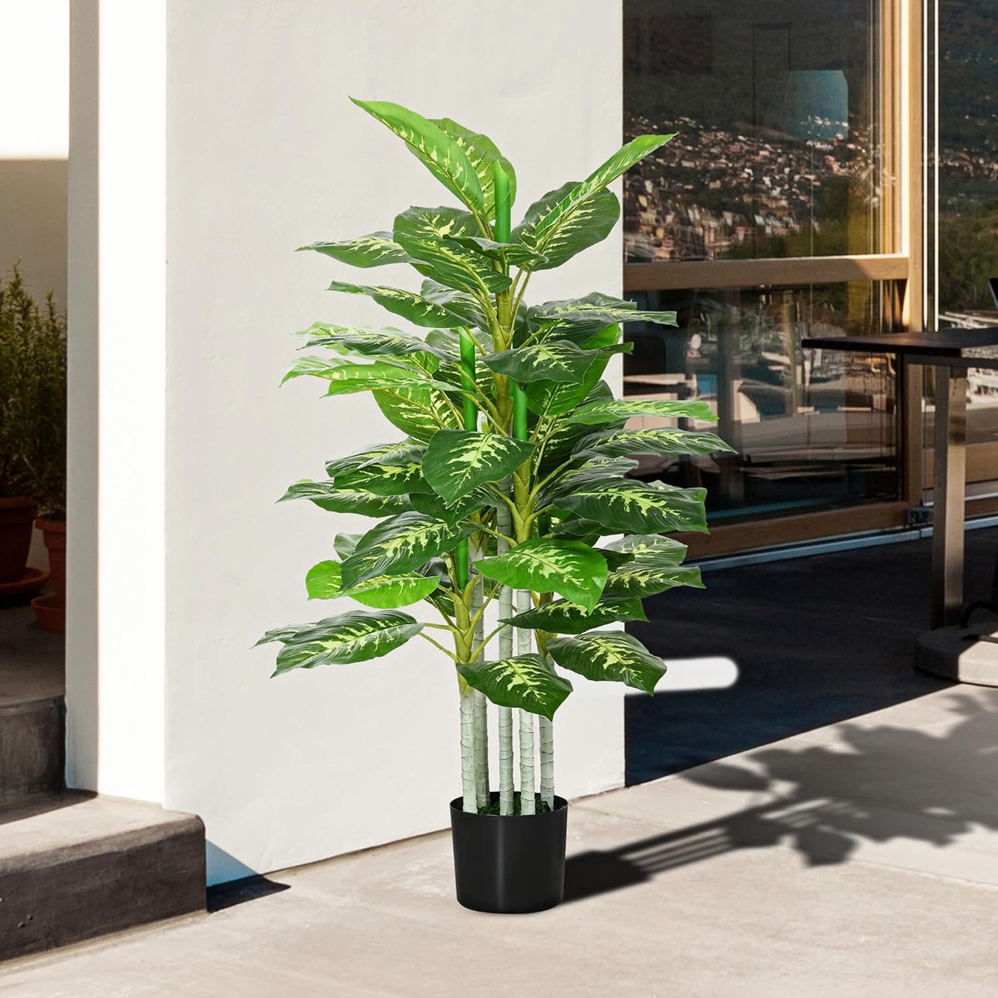 Kunstblume Kunstpflanze, Künstliche Pflanzen, Kunstbaum, Kunstgras Dieffenbachie, Künstliche Dieffenbachie, ibettertec, realistisches Aussehen, innen und außen verwendbar