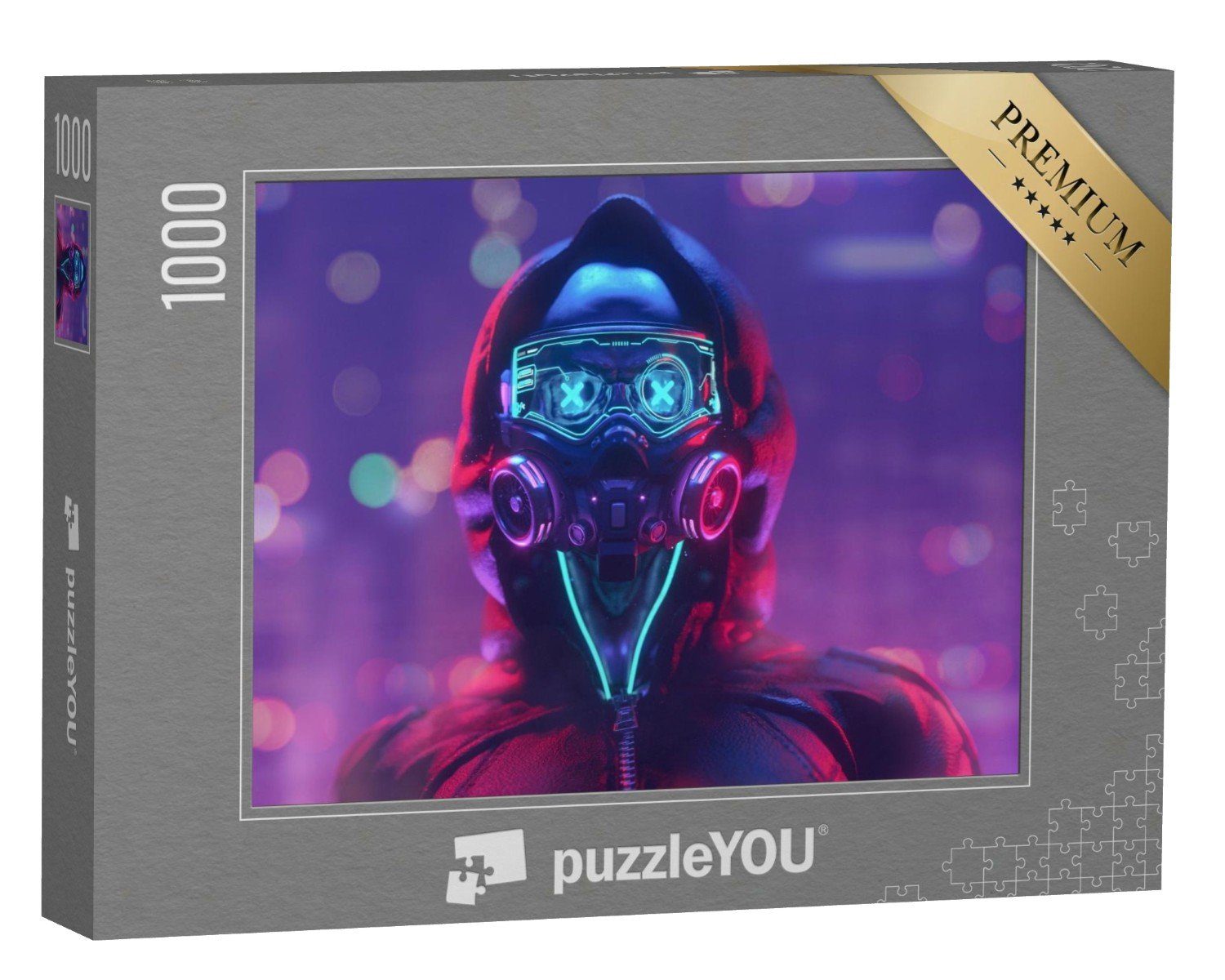 puzzleYOU Puzzle Digitale Kunst: Cyberpunk mit leuchtender Maske, 1000 Puzzleteile, puzzleYOU-Kollektionen Illustrationen