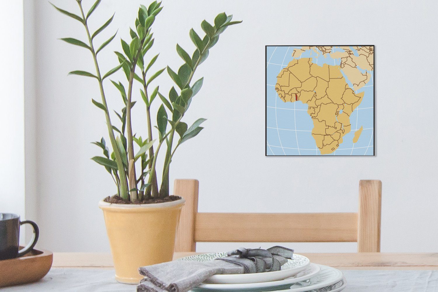 OneMillionCanvasses® Leinwandbild Eine Illustration für von einer Togo Afrika in Rot, Bilder mit Schlafzimmer Wohnzimmer (1 Leinwand St), Karte