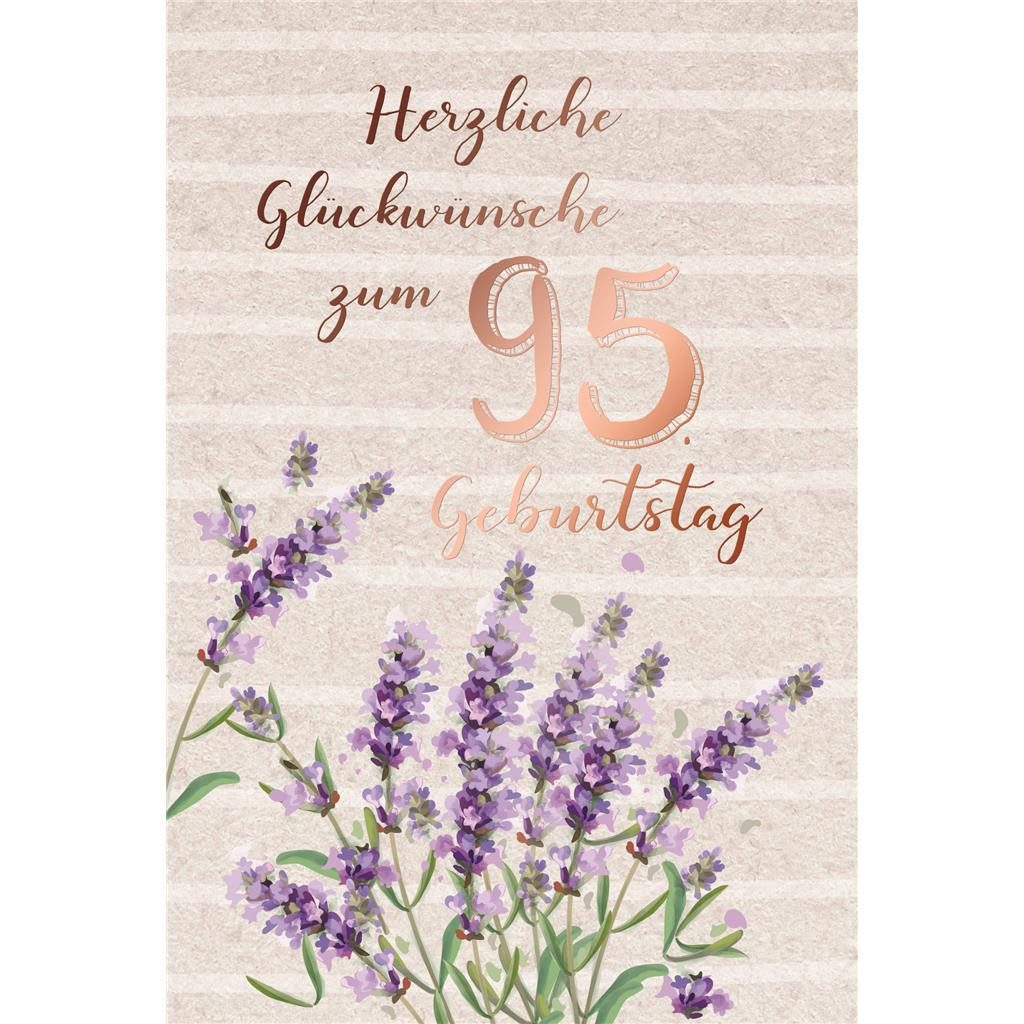 Grußkarten 95. Geburtstag - Karte mit Umschlag - Lavendel - mit rosegoldener