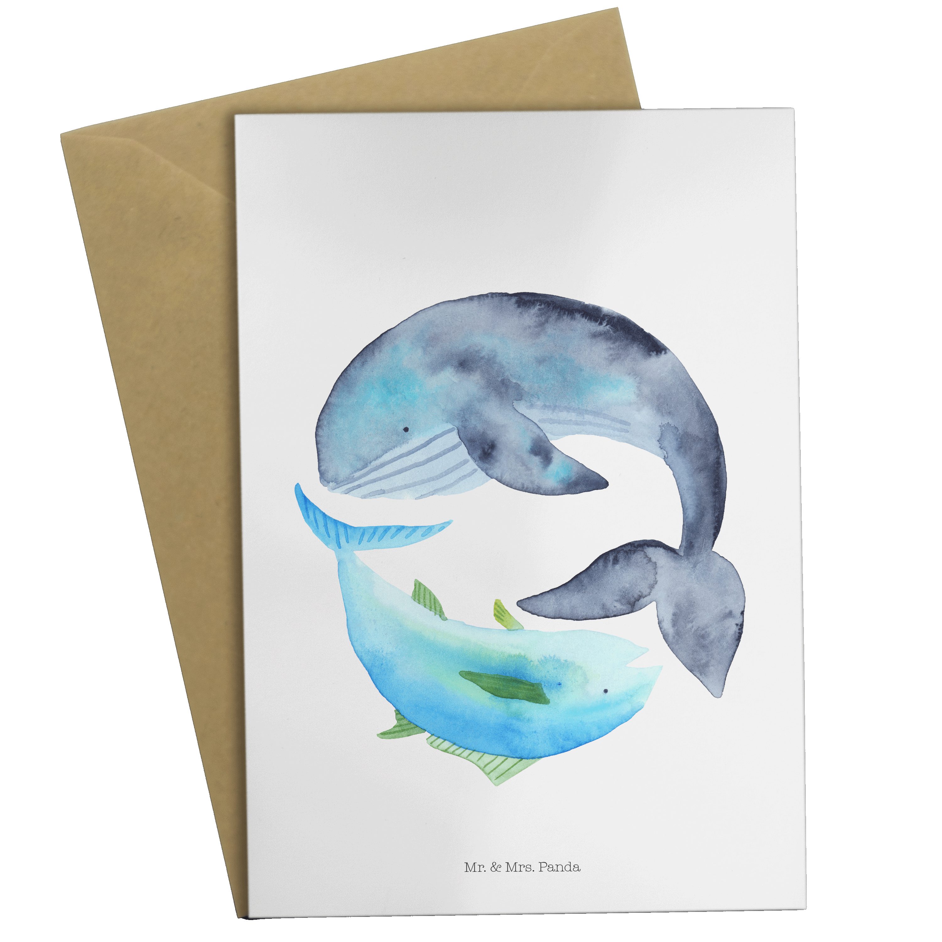 & Walfisch Thunfisch Hochzeitskarte, lust Wortwitz & Weiß Panda - Geschenk, Mr. Mrs. Grußkarte -