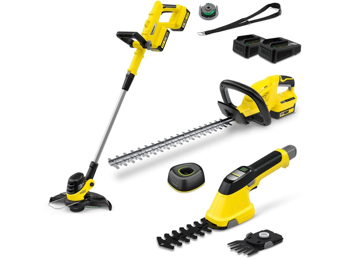 KÄRCHER Rasentrimmer-Deflektor Akku-Rasentrimmer LTR 3-18, 3-Teiliges Set), Set aus Rasentrimmer, Strauchschere, Heckenschere