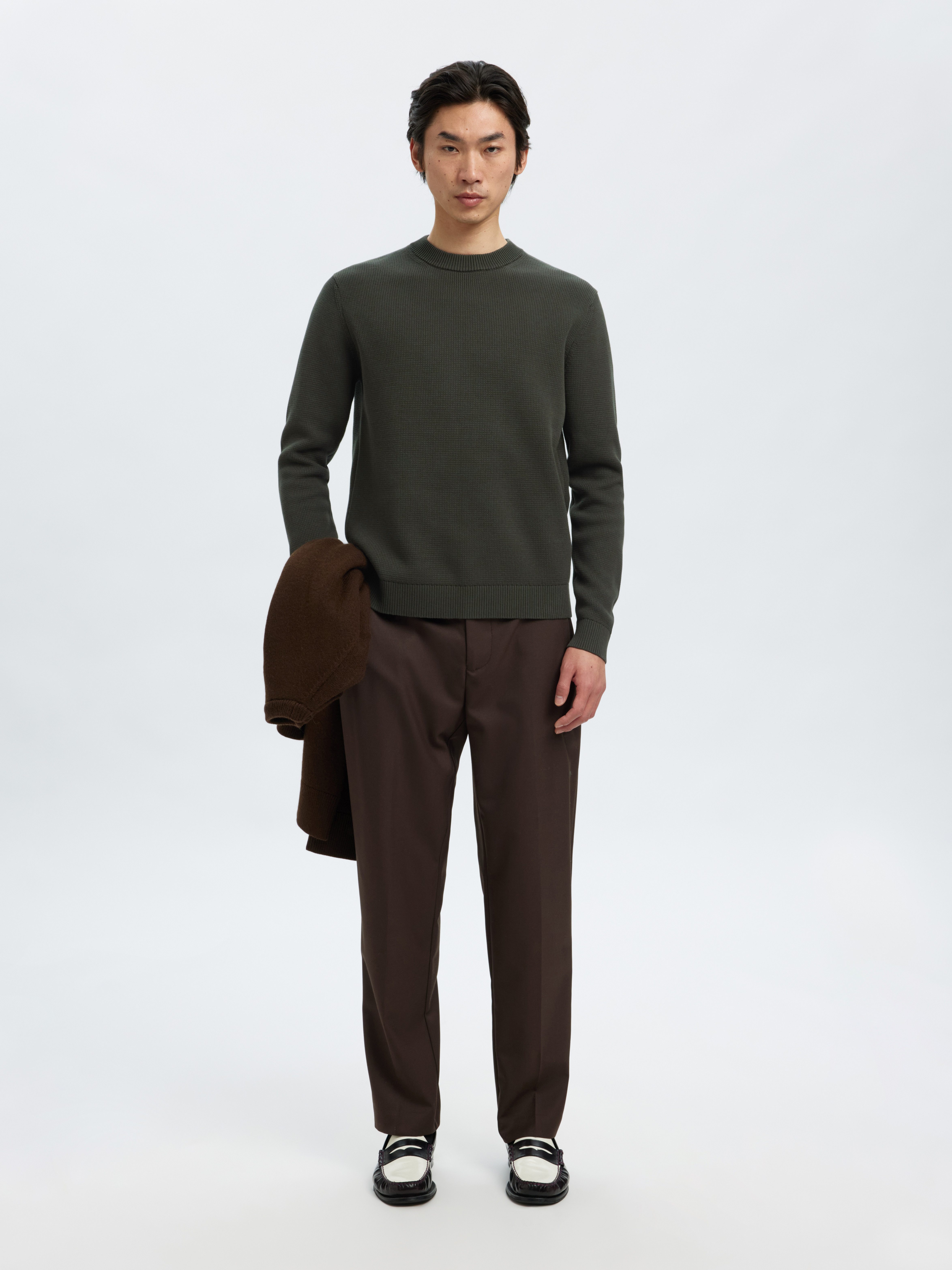 Selected Rundhalspullover SLHDANE LS KNIT STRUCTURE CREW NECK NOOS Baumwolle, regular fit