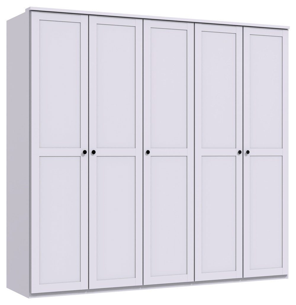 Wimex Drehtürenschrank Chalet (5 Türen, mit Kleiderstangen, mit Einlegeböden, 1-St., moderne Optik, 5-türig mit Metallgriffe) 225x58x210cm Weiß Spiegel