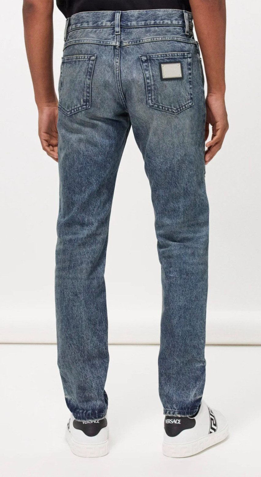 DOLCE & GABBANA 5-Pocket-Jeans Jeans Denim Hose Marble-effect Slim-Leg Pants S distressed Akzente,schmalen Beinen,Logoabzeichen auf der Gesäßtasche.