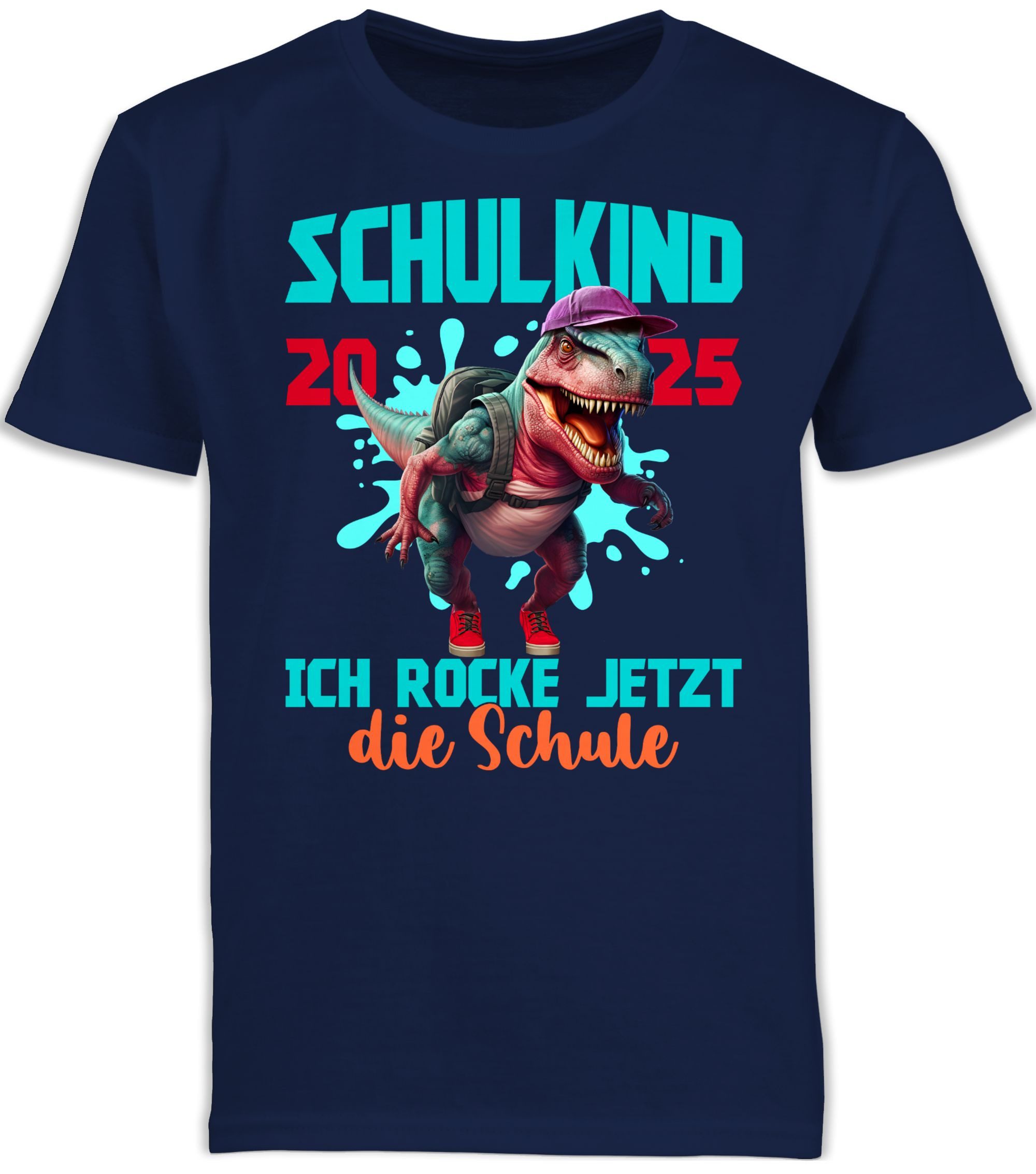 T-Shirt Schulkind 2025 Dinosaurier T-Rex Ich rocke jetzt die Schule