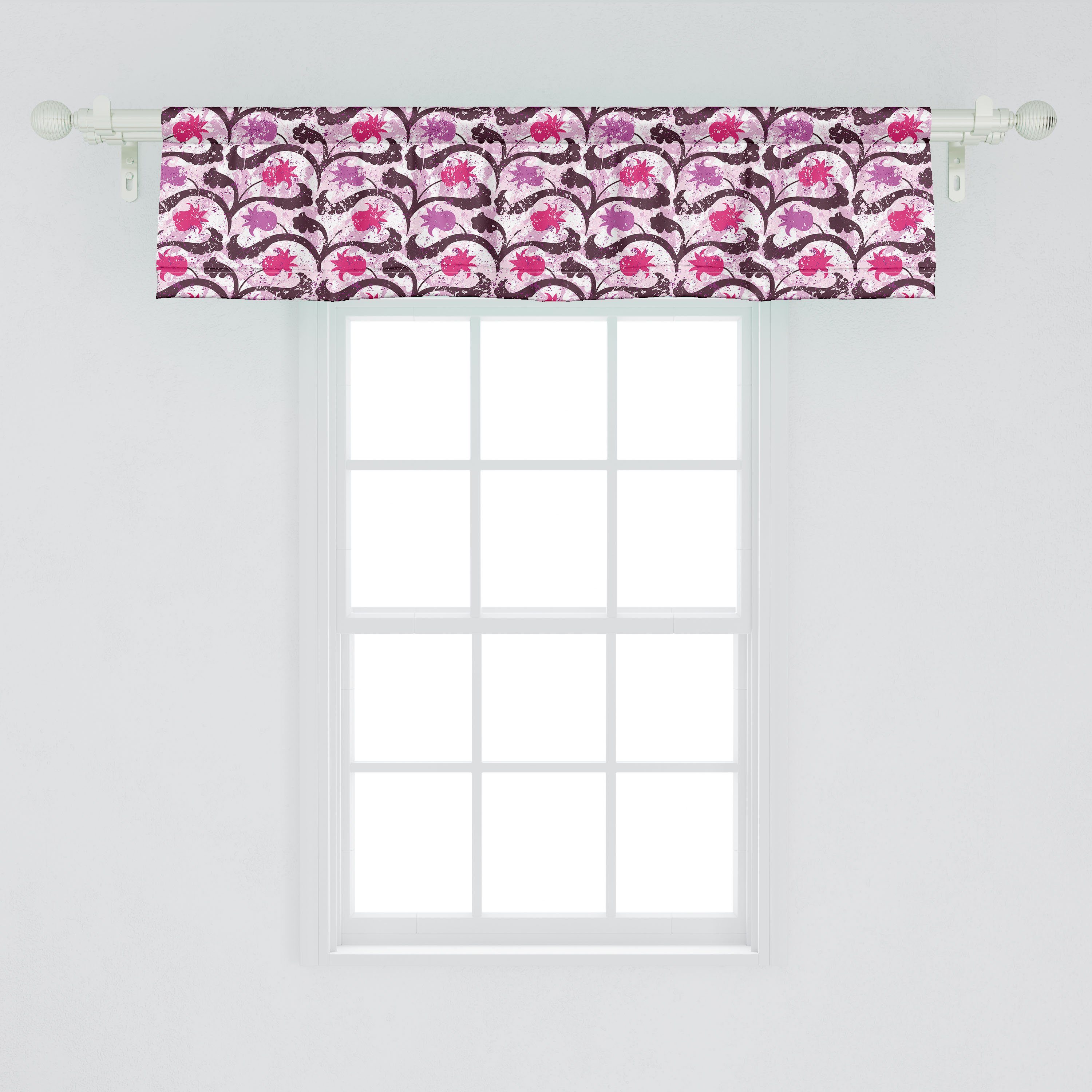 Volant Dekor Microfaser, Stangentasche, Abakuhaus, Scheibengardine für Schmutz-Art-Farben-Spritzer Küche Schlafzimmer mit Blumen Vorhang