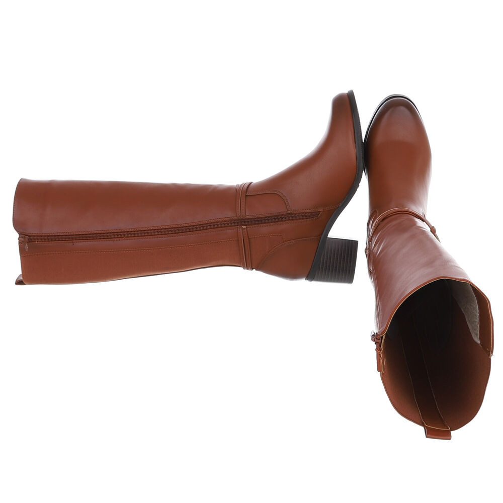 Ital-Design Elegante Damenstiefel mit Blockabsatz und Gürtel-Detail Stiefel günstig online kaufen