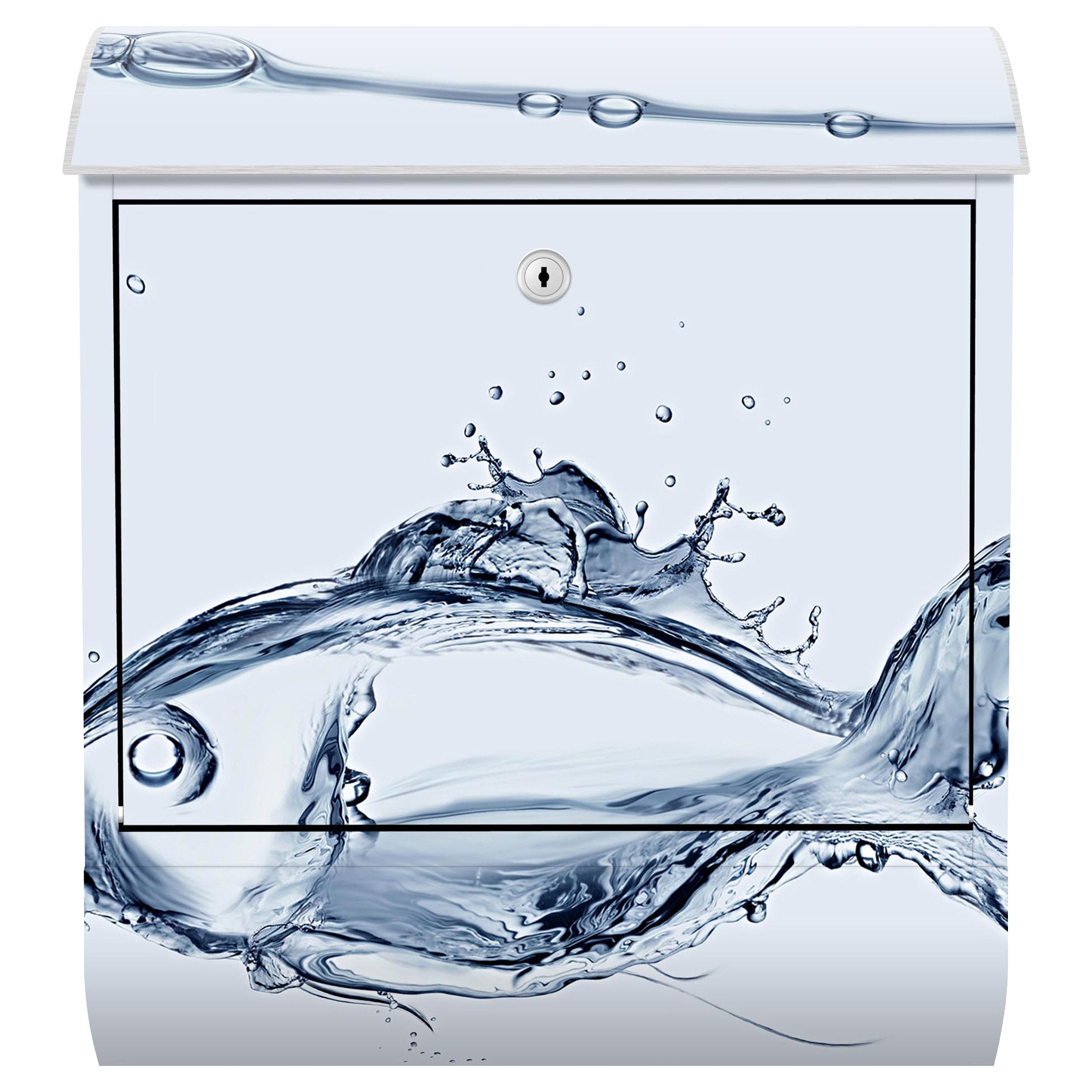 Bilderdepot24 Briefkasten Wandbriefkasten mit Zeitungsfach Motiv Silberner Fisch im Wasser (inkl. Zeitungsrolle und 3 Schlüssel), Motivdruck, wetterfest, UV-beständig, abschließbar, 46x39x13 cm
