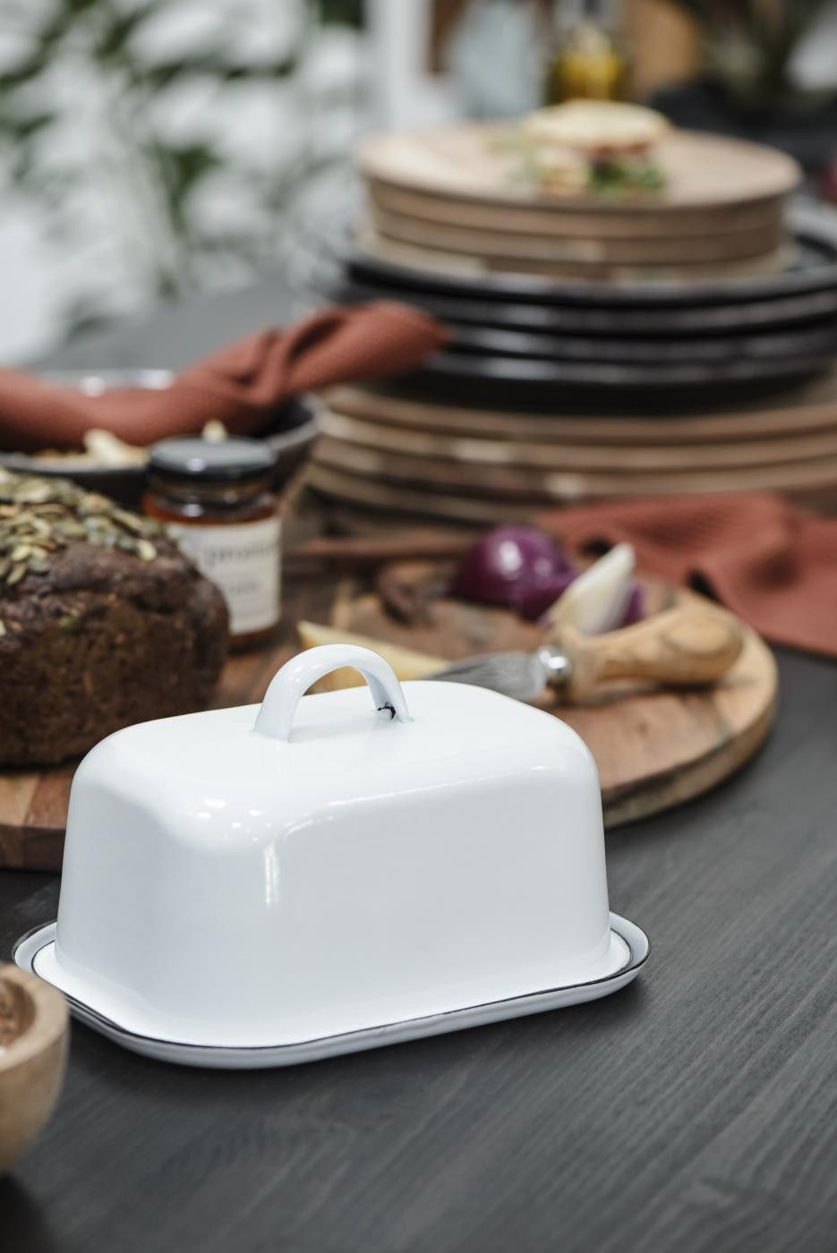 Ib Laursen Butterdose Ib Laursen Butterbox Emaille Weiß mit schwarzer Kante – 2-teilig