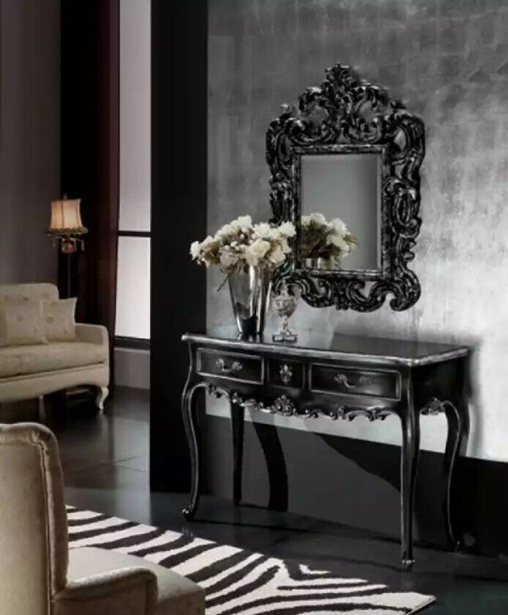 JVmoebel Konsolentisch Konsolen Tisch mit Spiegel Luxus Klassische Möbel Stil Massivholz (2-St., 1x Konsole + 1x Spiegel), Made in Italy