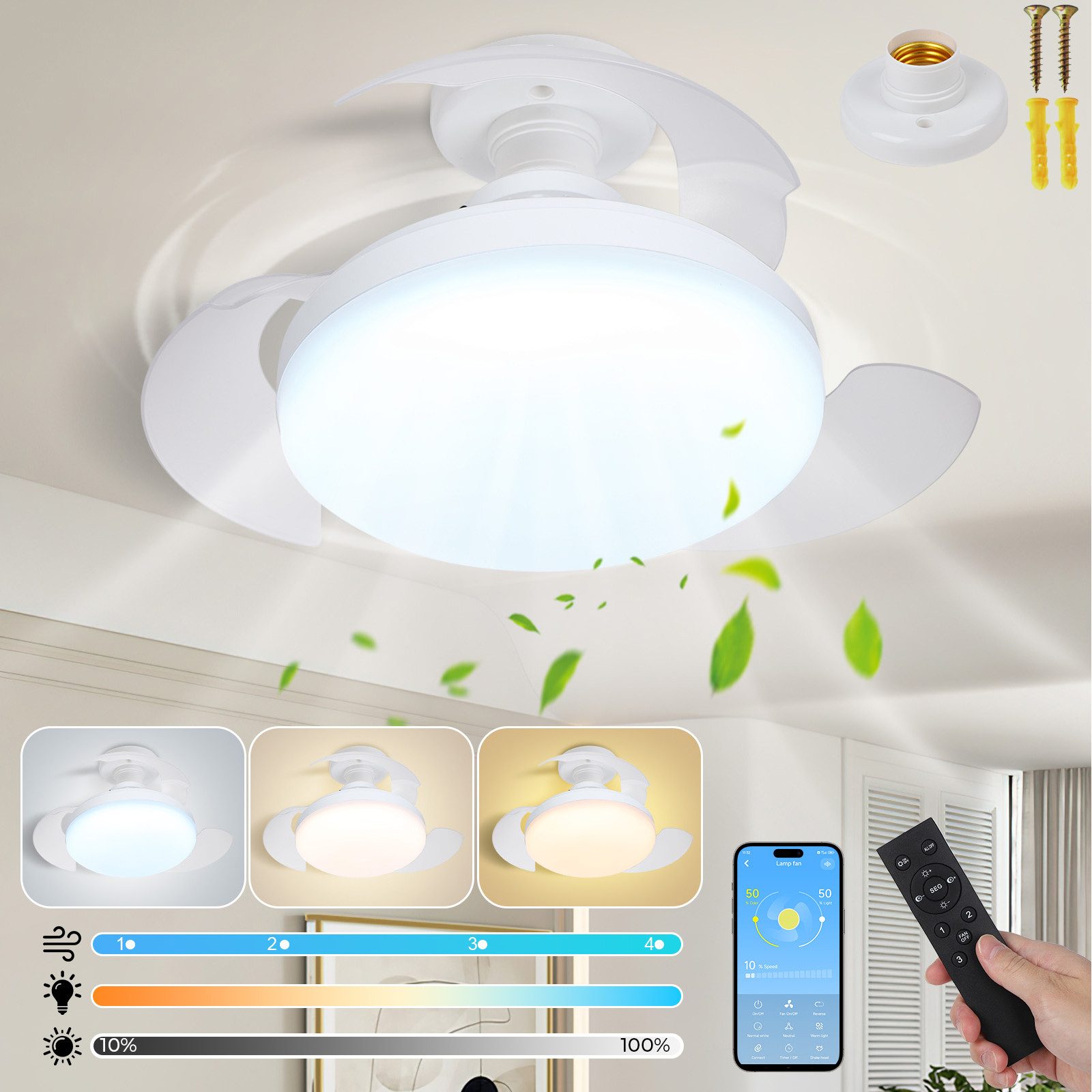SERBASIC Deckenventilator Mit beleuchtung, 4 Windgeschwindigkeiten, günstig online kaufen
