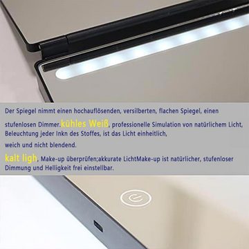 Vicbuy Kosmetikspiegel, 360° mit LED,Haken,Touchschalter 3 Seiten faltbar