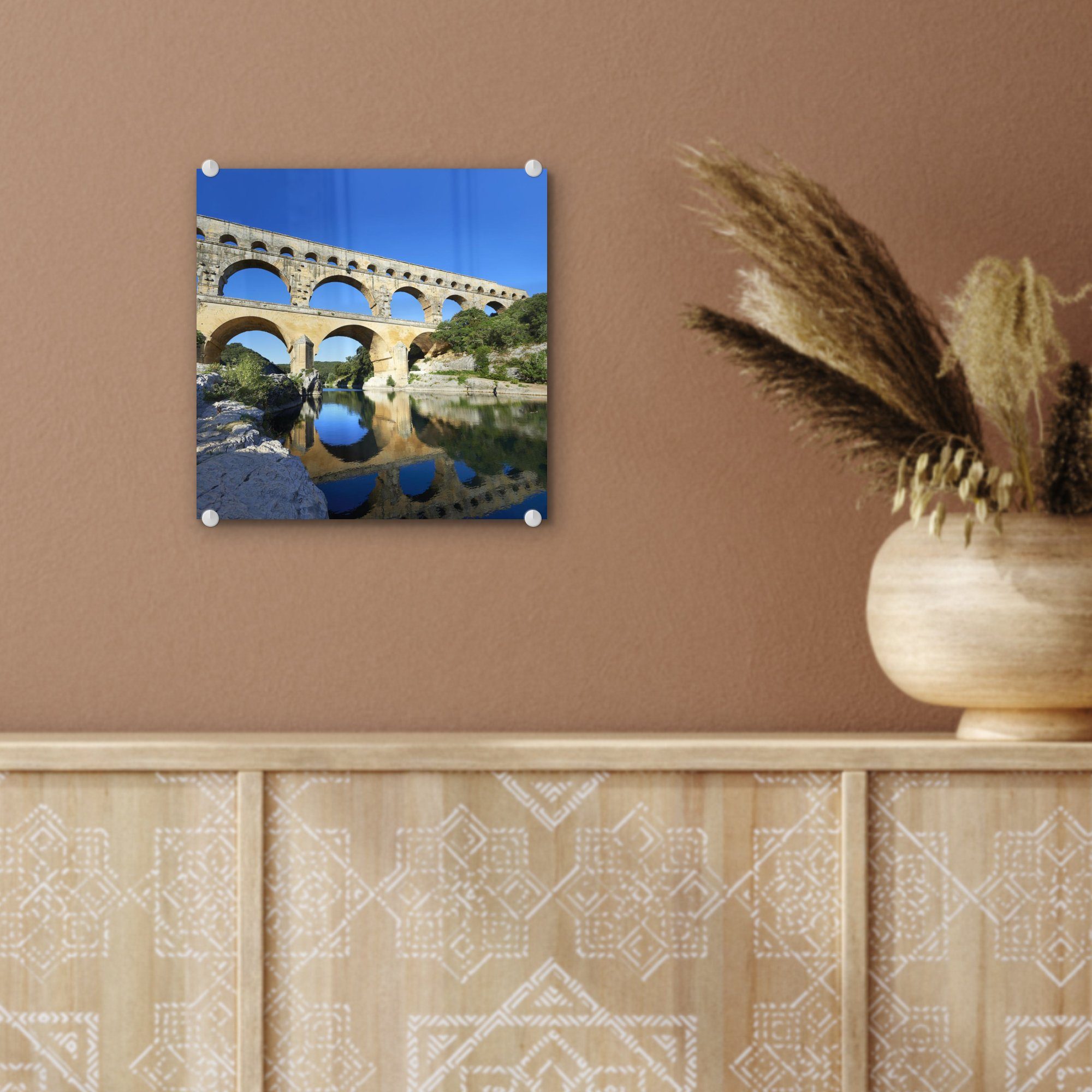 MuchoWow Acrylglasbild blauer auf - Bilder - Wanddekoration Himmel du - dem St), Wandbild in Frankreich, Glasbilder Glas auf Klarer Pont über Foto Gard Glas (1