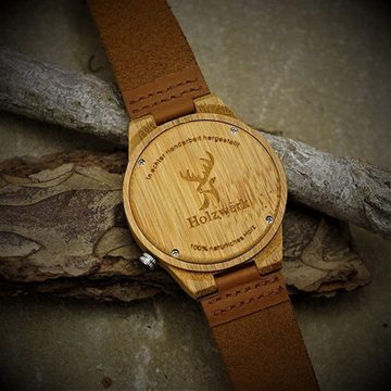 Holzwerk Quarzuhr ESCHWEGE Damen und Herren Holz Uhr mit Leder Armband in beige