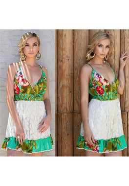YC Fashion & Style Minikleid »Minikleid mit floraler Spitze und Strass Steinen« (1-tlg) mit Volant, mit Blumendruck
