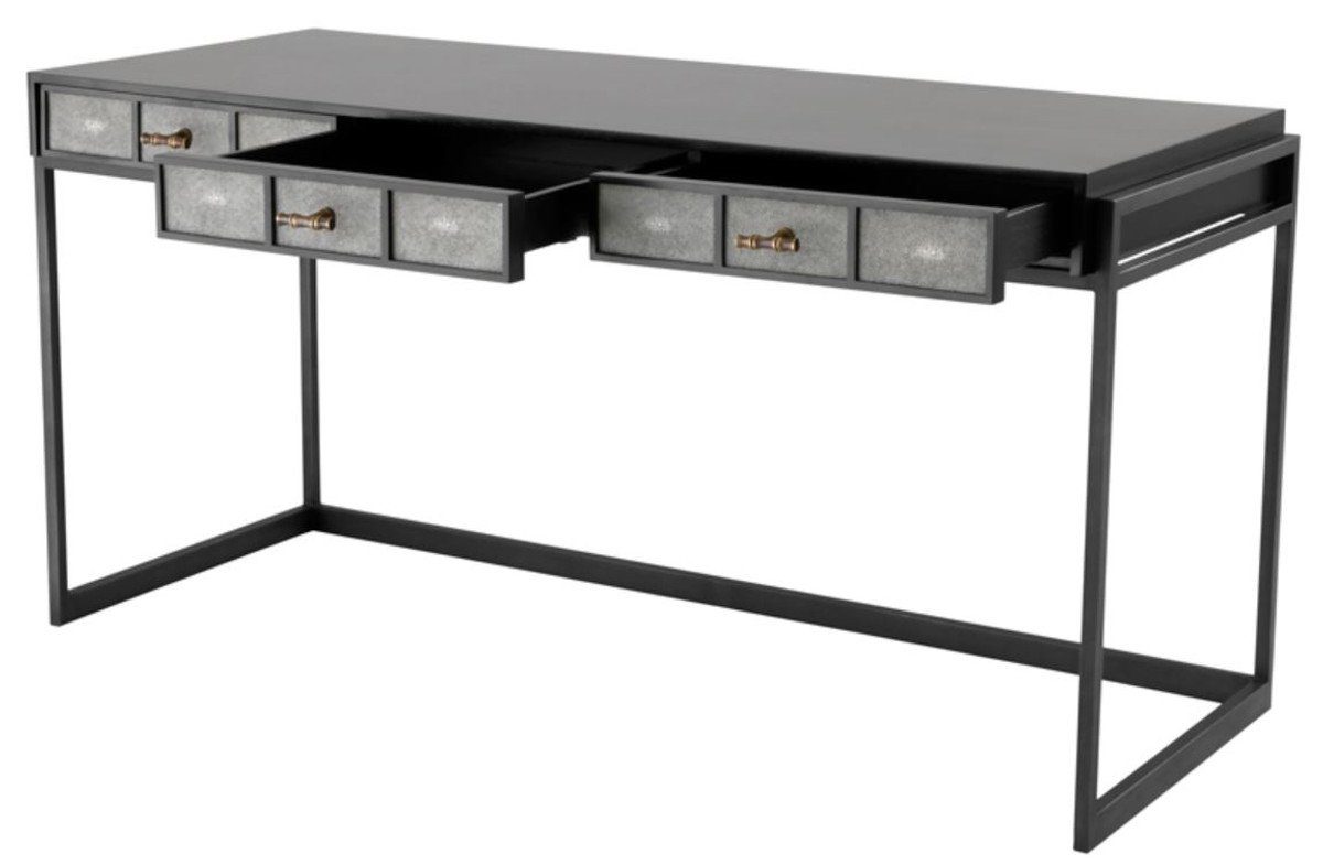 Luxus 3 150 60 Schreibtisch 75 x Casa H. Padrino / Grau Büromöbel cm - x mit Schwarz Schreibtisch Luxus Schubladen