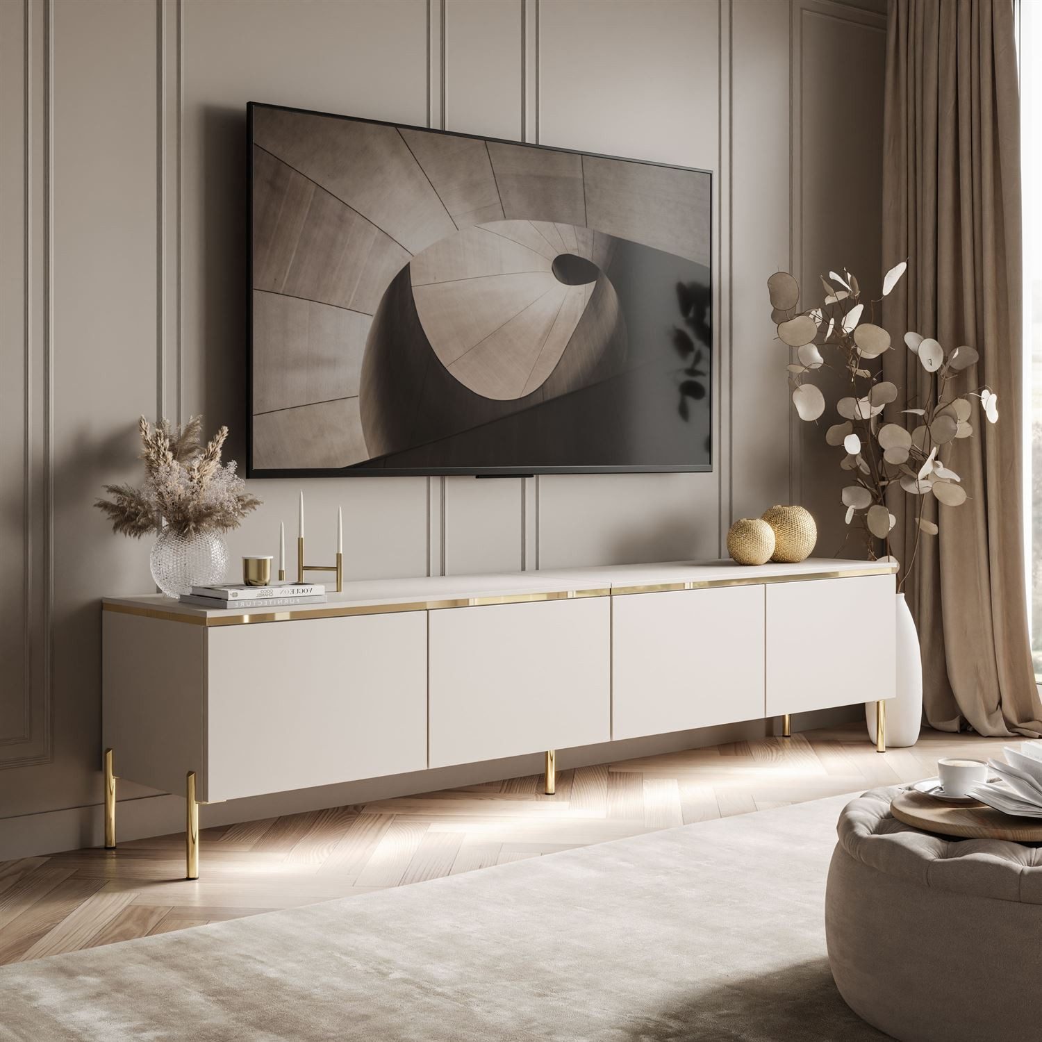 Lookway TV-Schrank CELINE KASCHMIR 200 cm auf goldenen Füßen mit LED-Beleuc günstig online kaufen