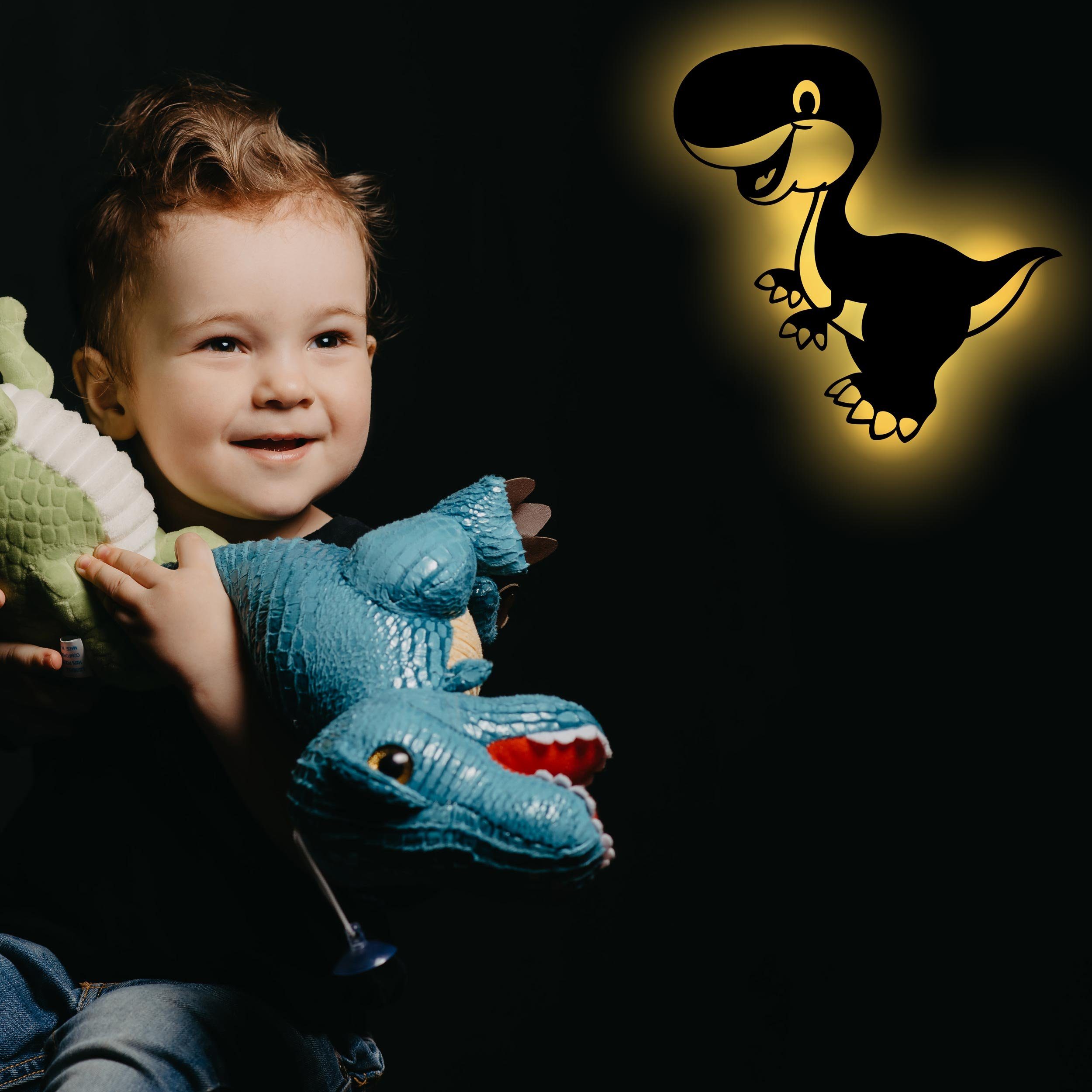 Namofactur LED Dekolicht Kinderzimmer Kleinkinder fest Zugschalter/Stern, Schlaflicht Wand für Motiv Dinosaurier Lampe, mit Dino integriert, batteriebetrieben Leuchte Ohne warmweiß, Wanddekoobjekt - LED 