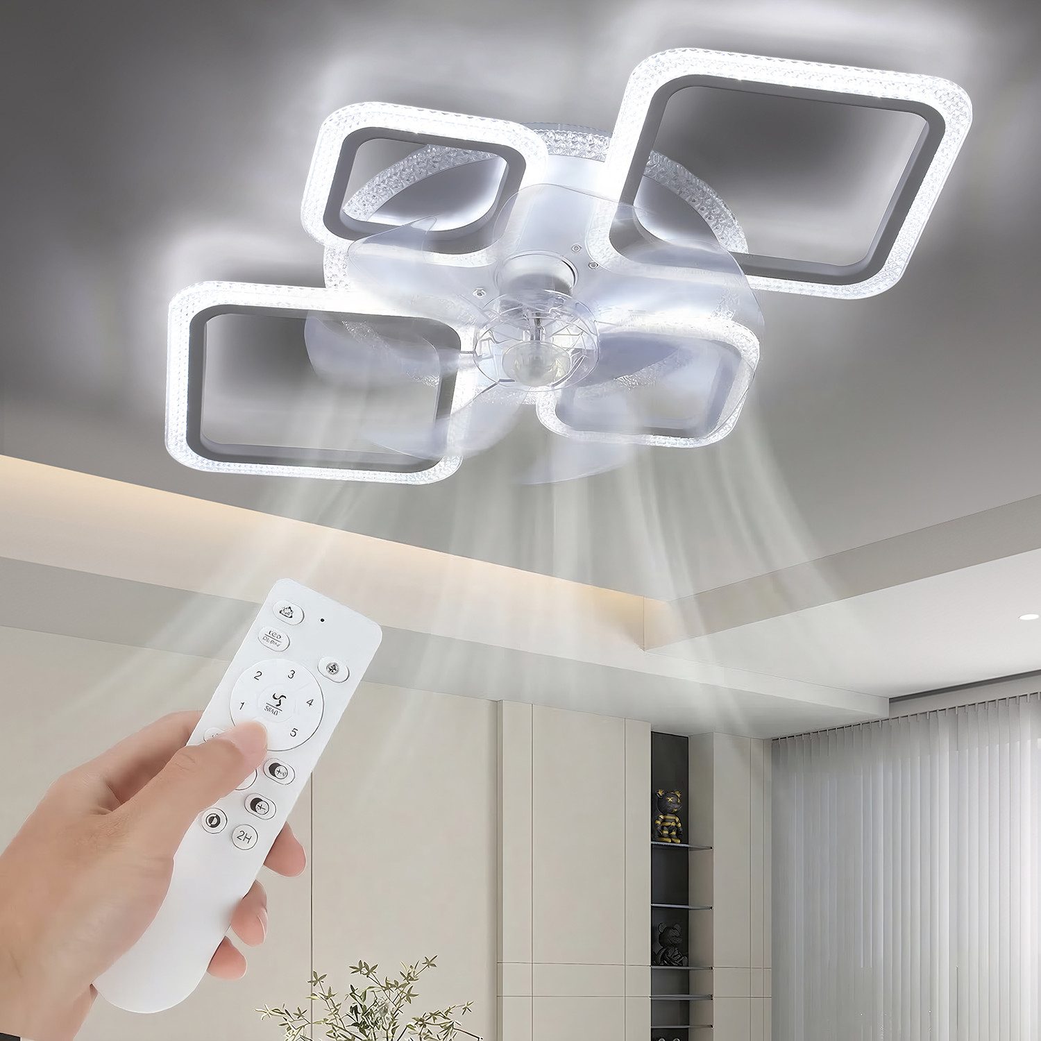 oyajia Deckenleuchte 80W Leise Deckenventilator mit Beleuchtung, RGB dimmbar Deckenlampe, Luftzirkulation, LED fest integriert, Warmweiß, Naturweiß, Kaltweiß, RGB, 75cm Deckenventilator mit RGB Backlight, 6 Geschwindigkeiten, Timer