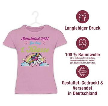 Shirtracer T-Shirt Schulkind 2024 - du bist 1. Klasse Pferd und Regenbogen Einschulung Mädchen