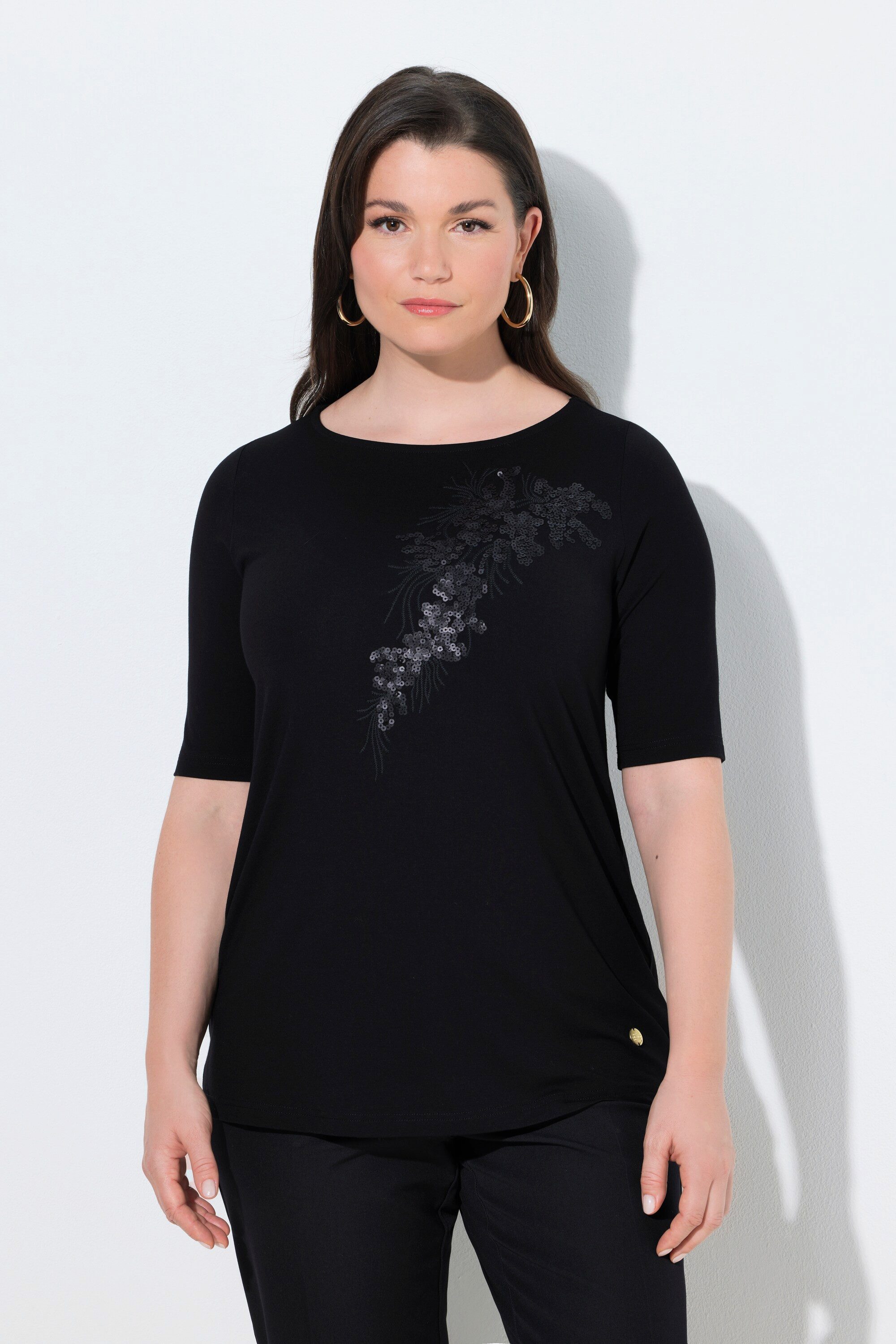 T-Shirt T-Shirt Pailletten-Motiv U-Boot-Ausschnitt Halbarm