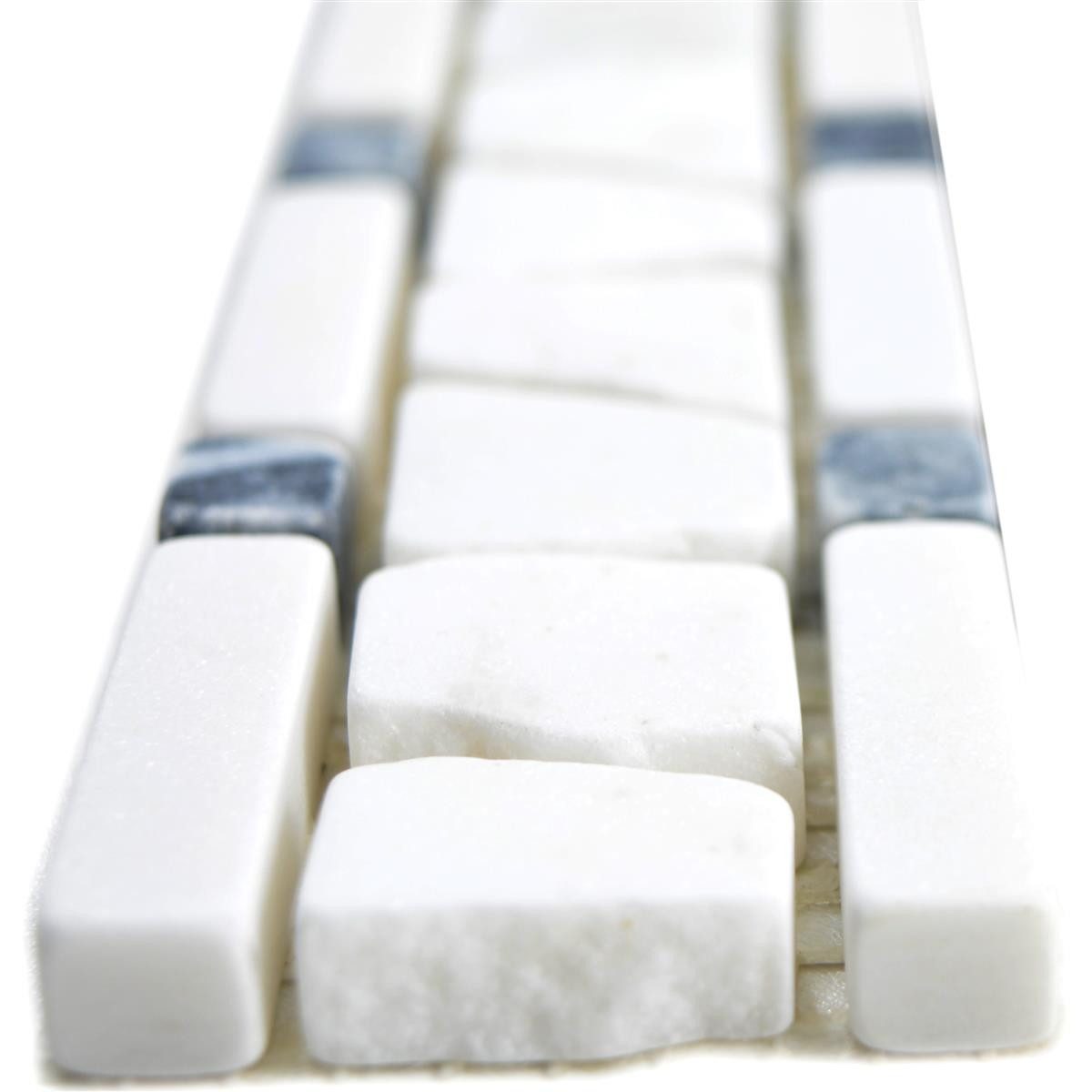 Mosafil Mosaikfliesen Naturstein Fliesenbordüre Vimeiro Weiß Schwarz, Naturstein-Marmor 30.000x5.000, weiß-schwarz, Verlegefertig auf ein Netz geklebt - Frostsicher - Wasserfest