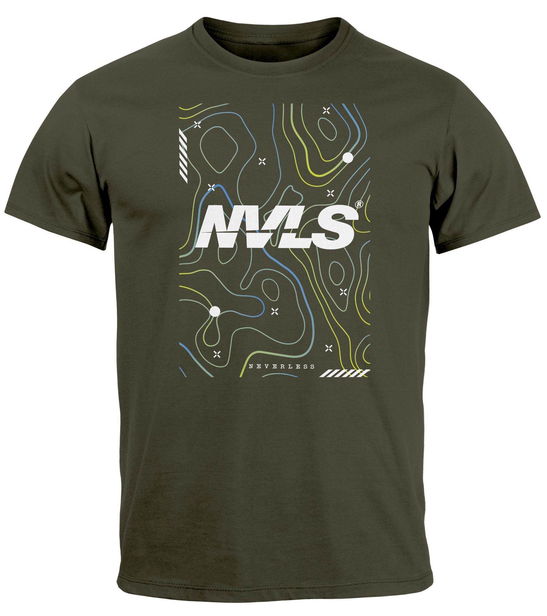 Print-Shirt Herren T-Shirt Print Aufdruck Schriftzug Topografische Illustration