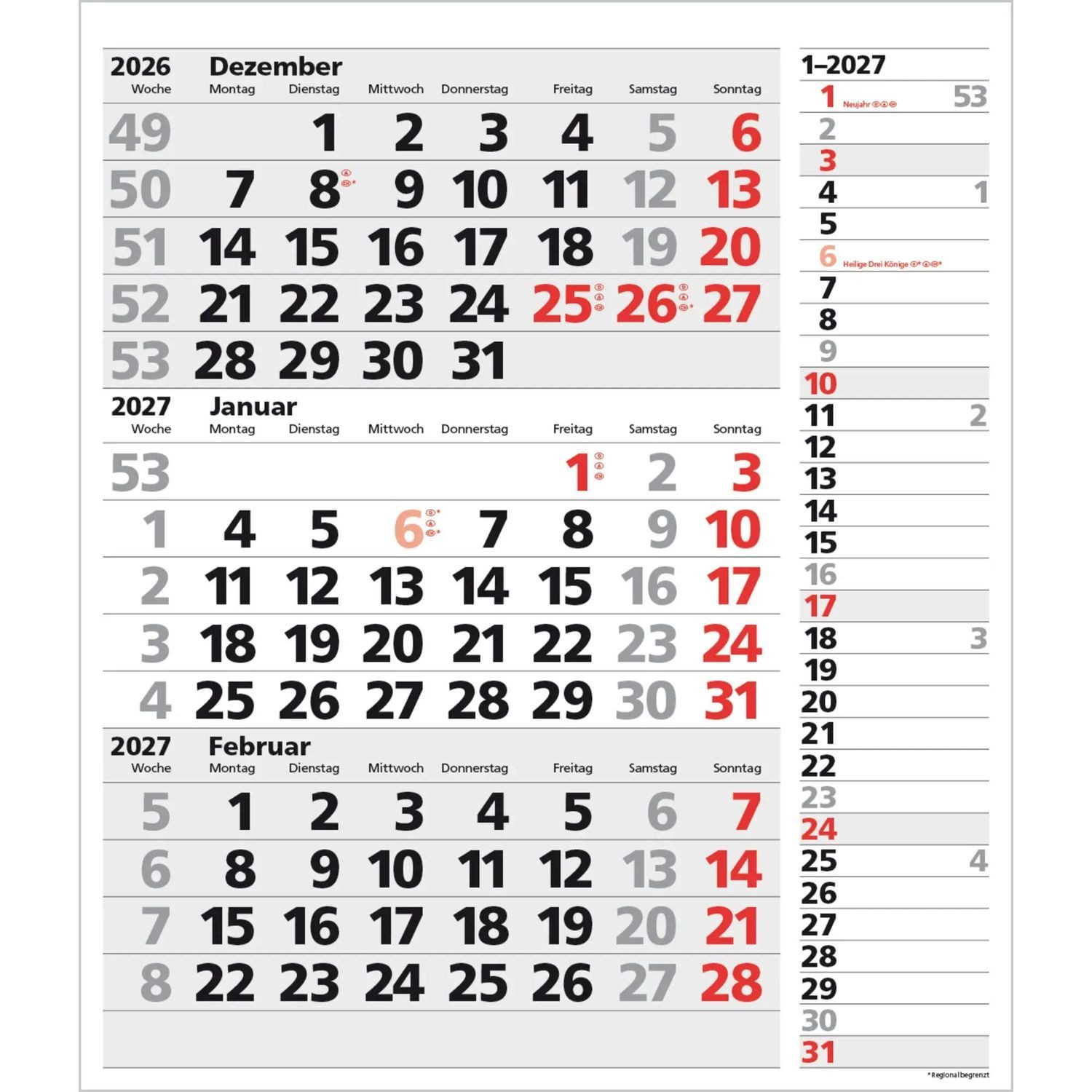 Korsch Verlag Wandkalender 3-Monats-Planer XL Combi 2027