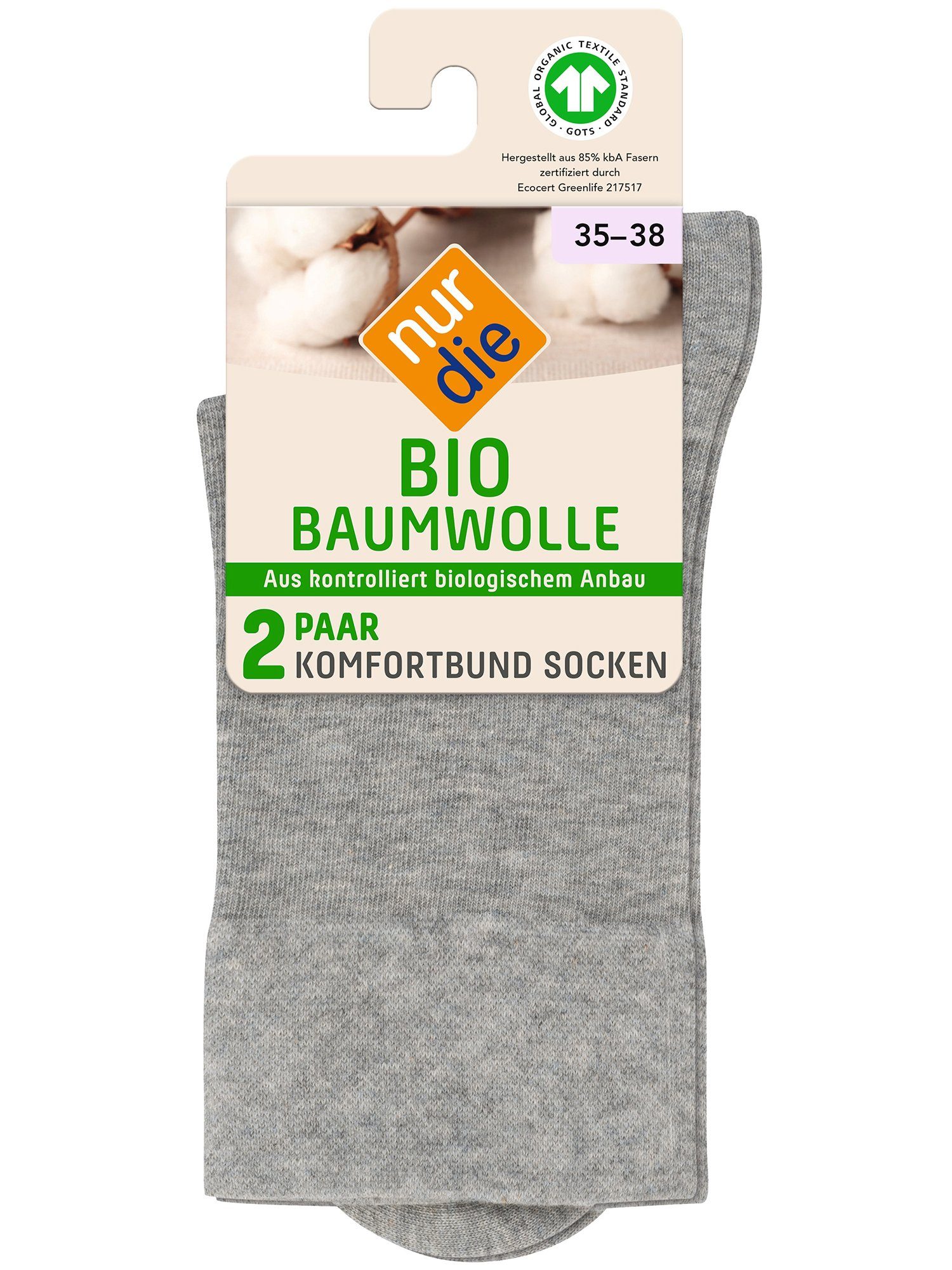 Nur Die Freizeitsocken Bio Komfort hellgraumelange 2er Socke (2-Paar) Pack