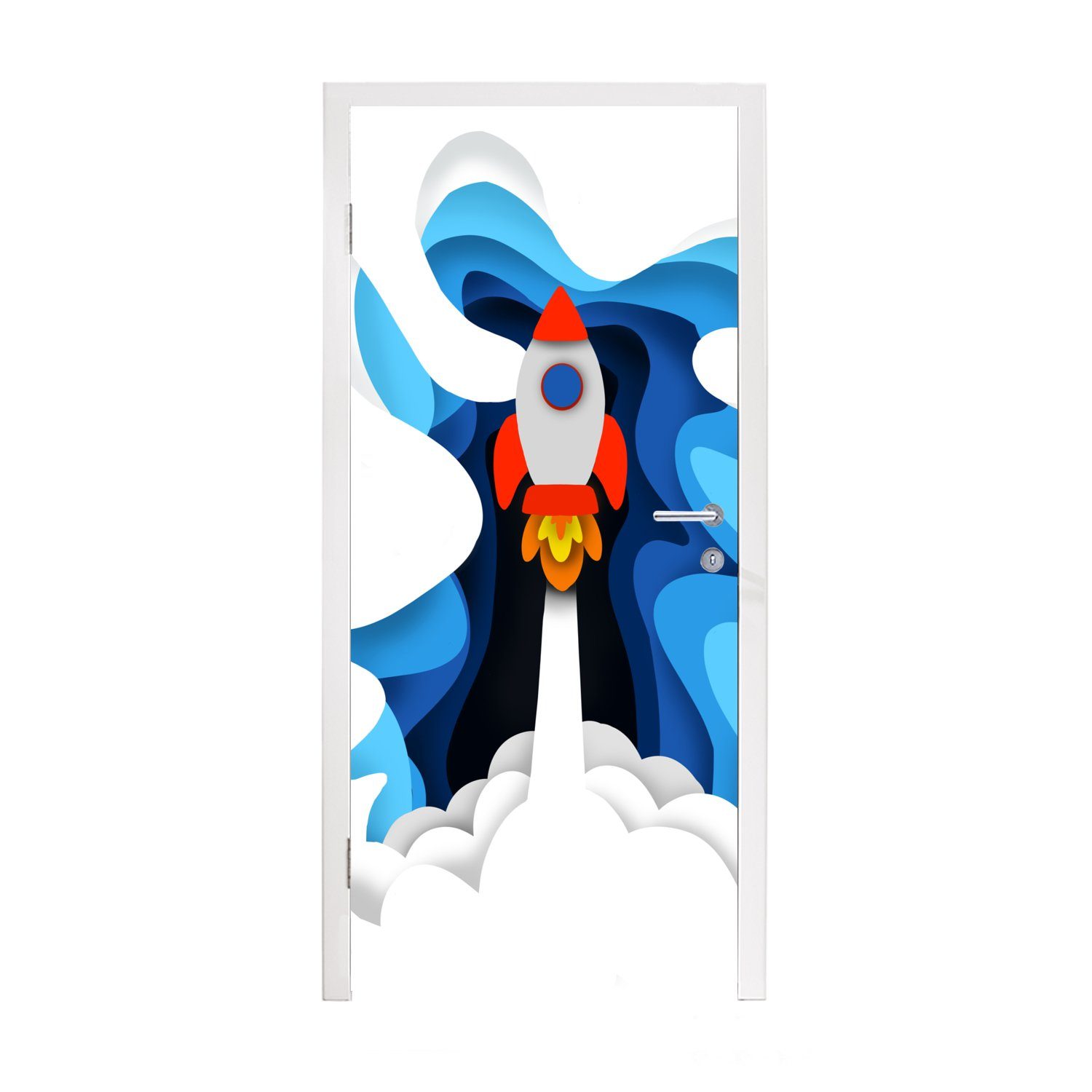 MuchoWow Türtapete Illustration - Kinder - Rakete, Matt, bedruckt, (1 St), Fototapete für Tür, Türaufkleber, 75x205 cm