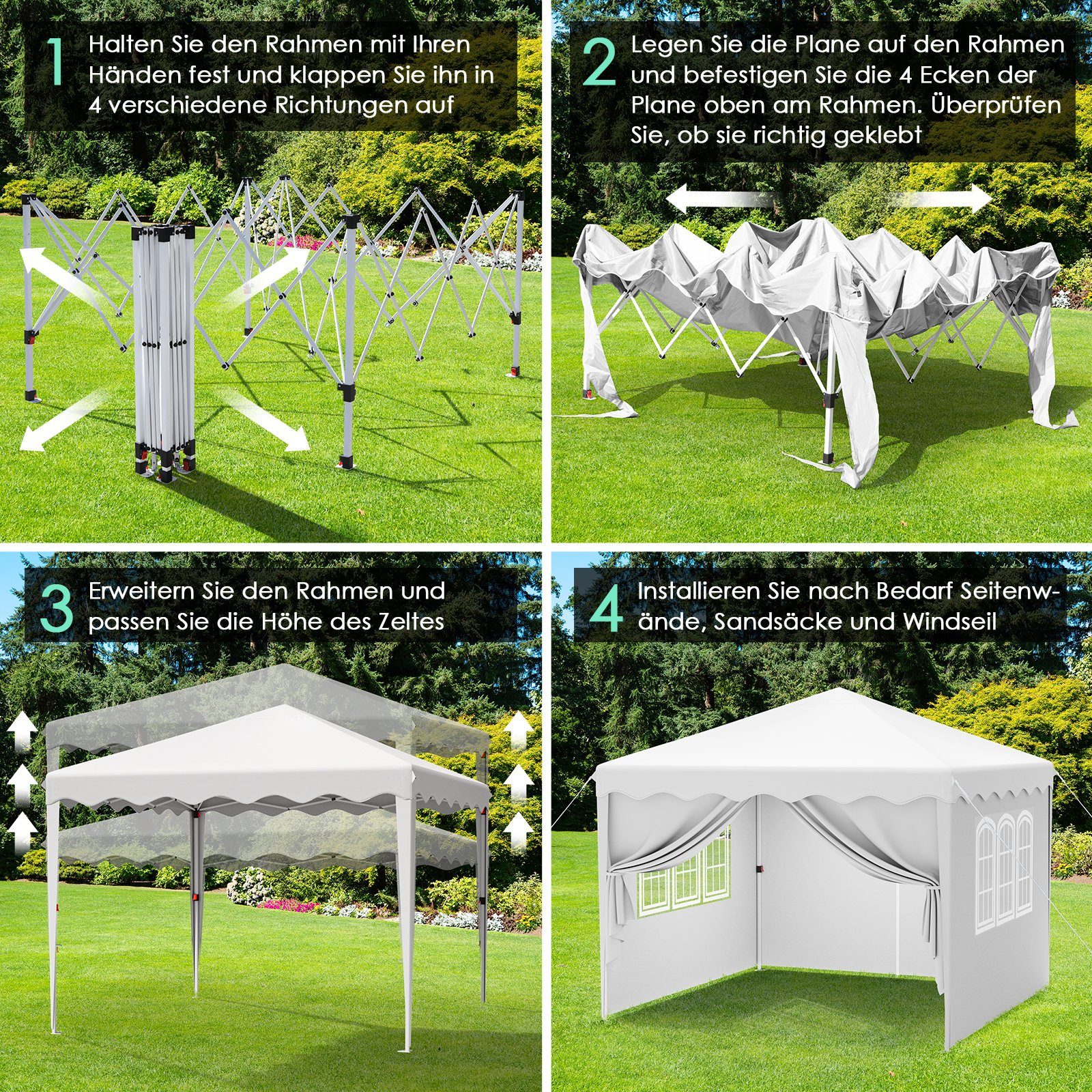 TLGREEN Faltpavillon 3x3 M Gartenpavillon Höhenverstellbar, mit 4 Seitentei günstig online kaufen