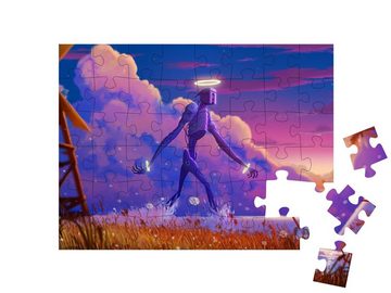 puzzleYOU Puzzle Digitale Kunst: The Giant Mystery Robot Walking, 48 Puzzleteile, puzzleYOU-Kollektionen Illustrationen