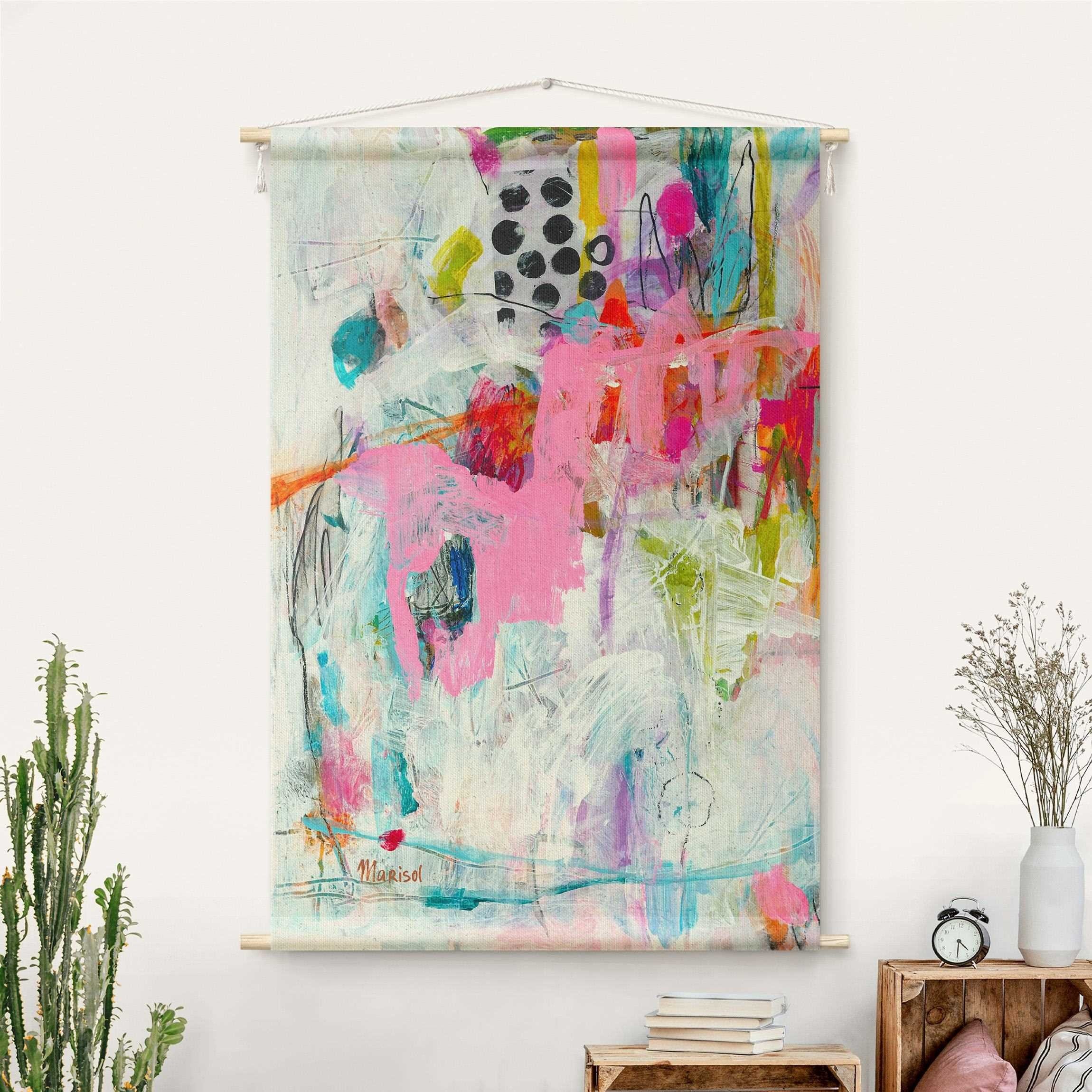 Bilderdepot24 Wandteppich modern Abstrakt Marisol Evora - Liebe für Pink bunt, rechteckig, Höhe: 2.6 mm, großes Wandbild aus Natur-Baumwolle Wandbehang Stoffbild Tuch Wollseil