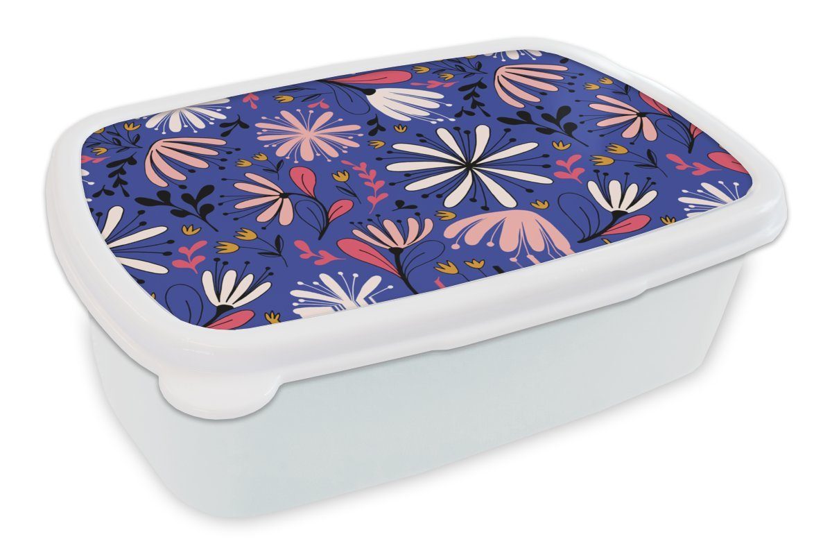 MuchoWow Lunchbox Muster - Abstrakt - Blumen, Kunststoff, (2-tlg), Brotbox für Kinder und Erwachsene, Brotdose, für Jungs und Mädchen weiß