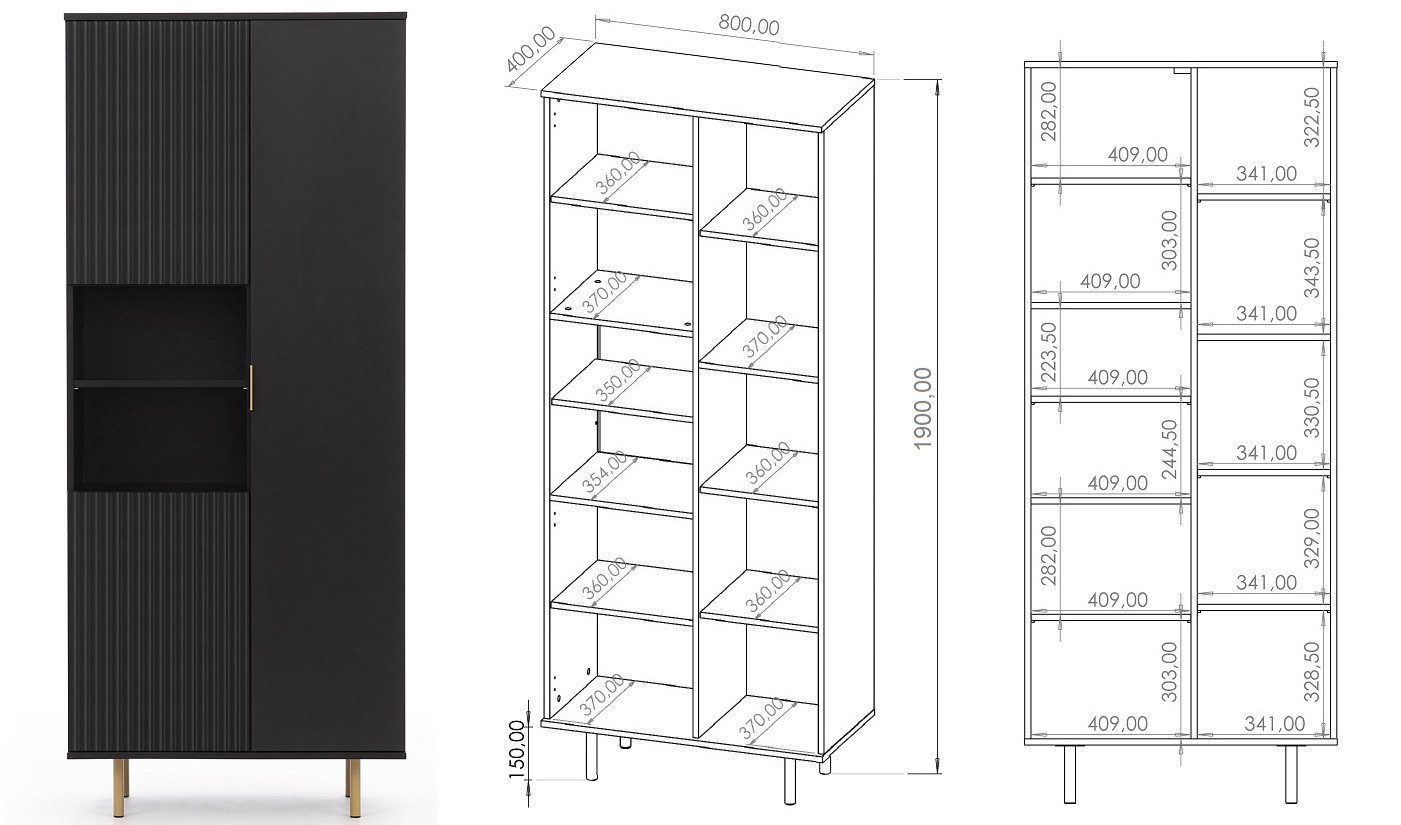 Marmex Möbel Wohnzimmer-Set NUBIA SET 09 Wohnzimmer-Set Regal Kommode Standregal, (3-St)